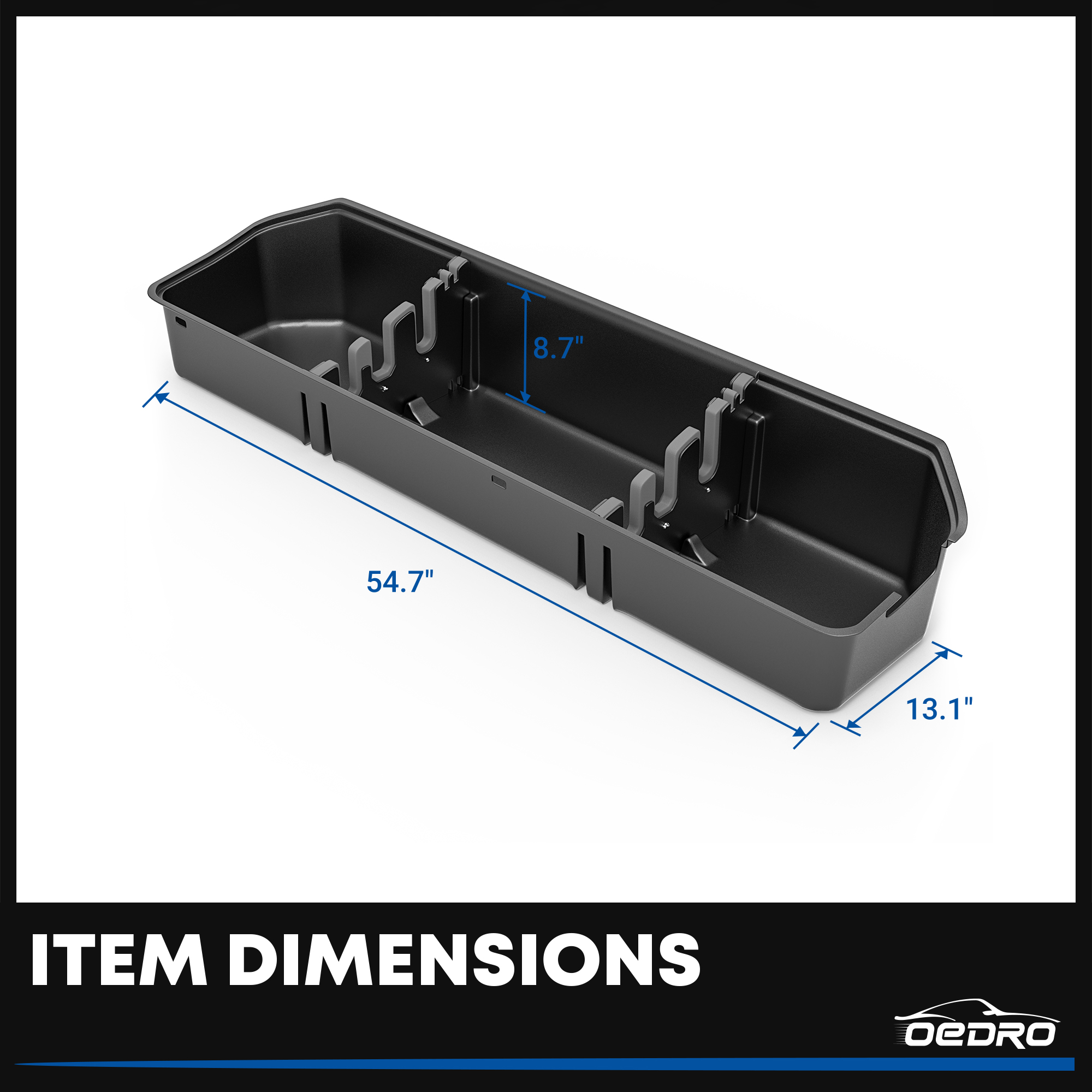 Side view of OEDRO Upgraded Under Seat Storage Box for 2015-2026 Ford F150 Super Crew Cab, 2 in 1 Design Black Organizers