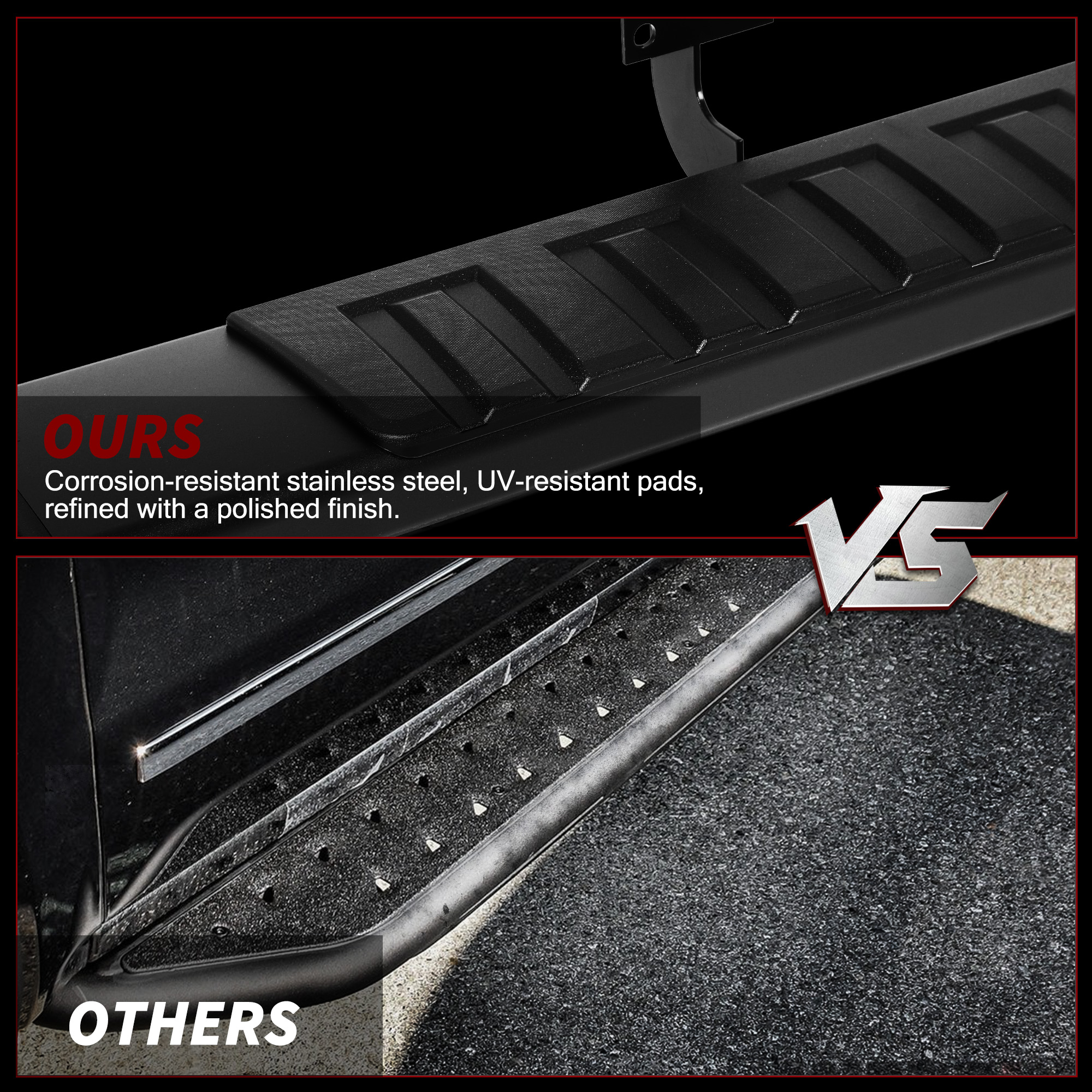 Side view of 6 Inches Running Boards Compatible with 1999-2016 Ford F-250 F-350 Crew Cab, Aluminum Black Side Steps Nerf Bars