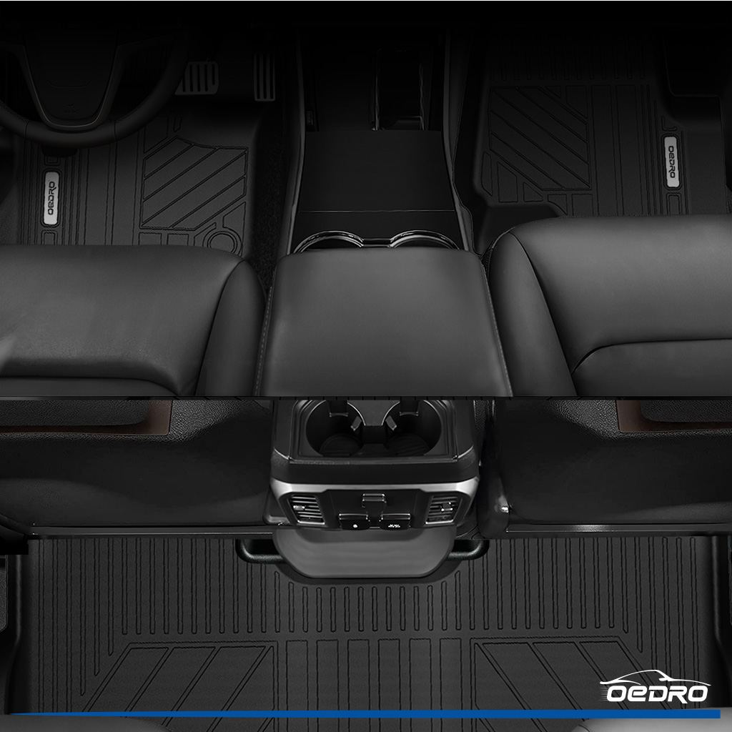 Side view of OEDRO Floor Mats for 2015-2026 Ford F150 SuperCrew Cab/ 2022-2026 F-150 Lightning SuperCrew Cab 1st & 2nd Front Row and Rear Floor Liner