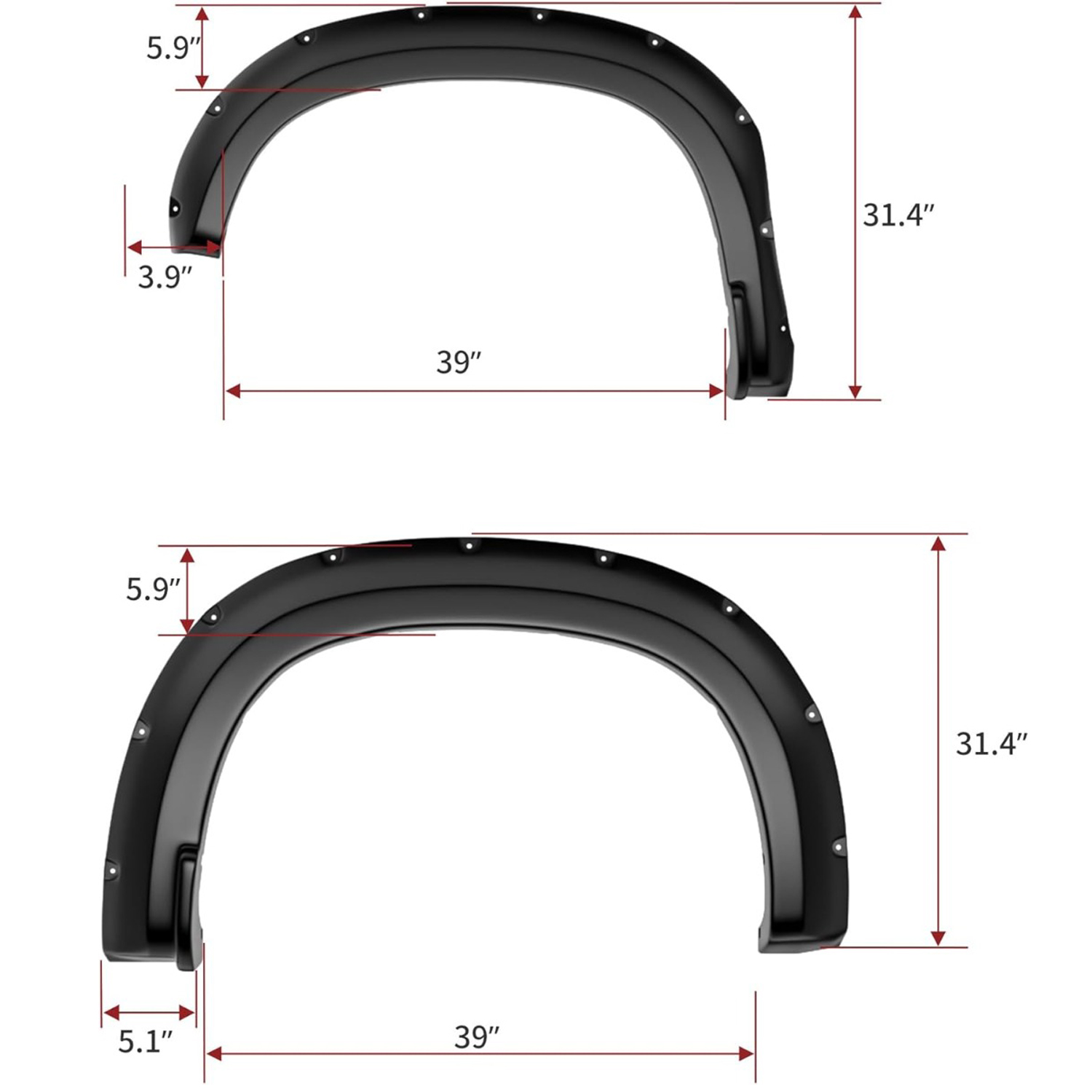 Side view of YITAMOTOR® Smooth Fender Flares Compatible with 2019-2024 Chevrolet Silverado 1500 Pocket Bolt-Riveted Style, 4 Pcs Paintable Wheel Flares