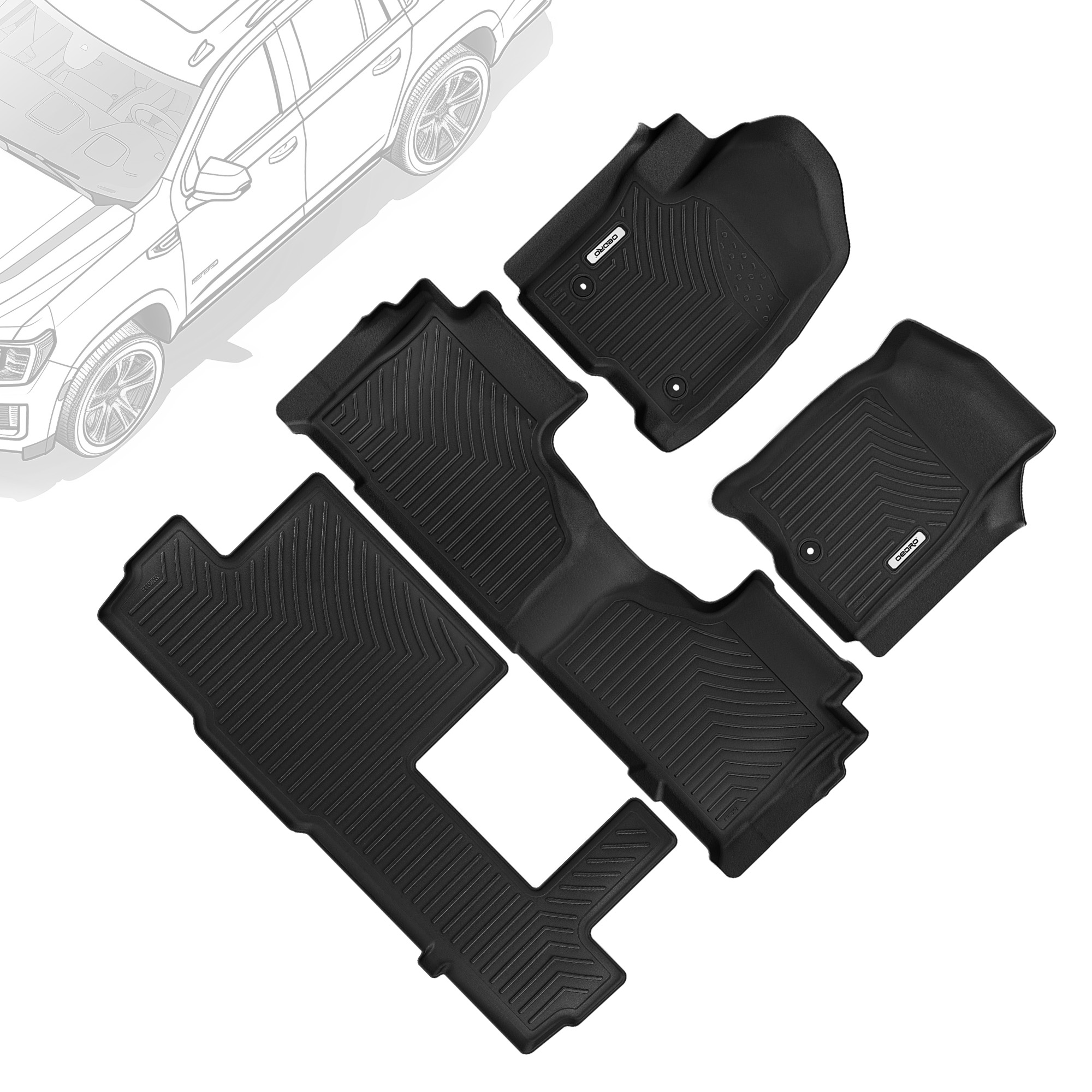 OEDRO Floor Mats 3 Row Liner Set for 2021-2025 Chevy Suburban/GMC Yukon XL with 2nd Row Bench Seats