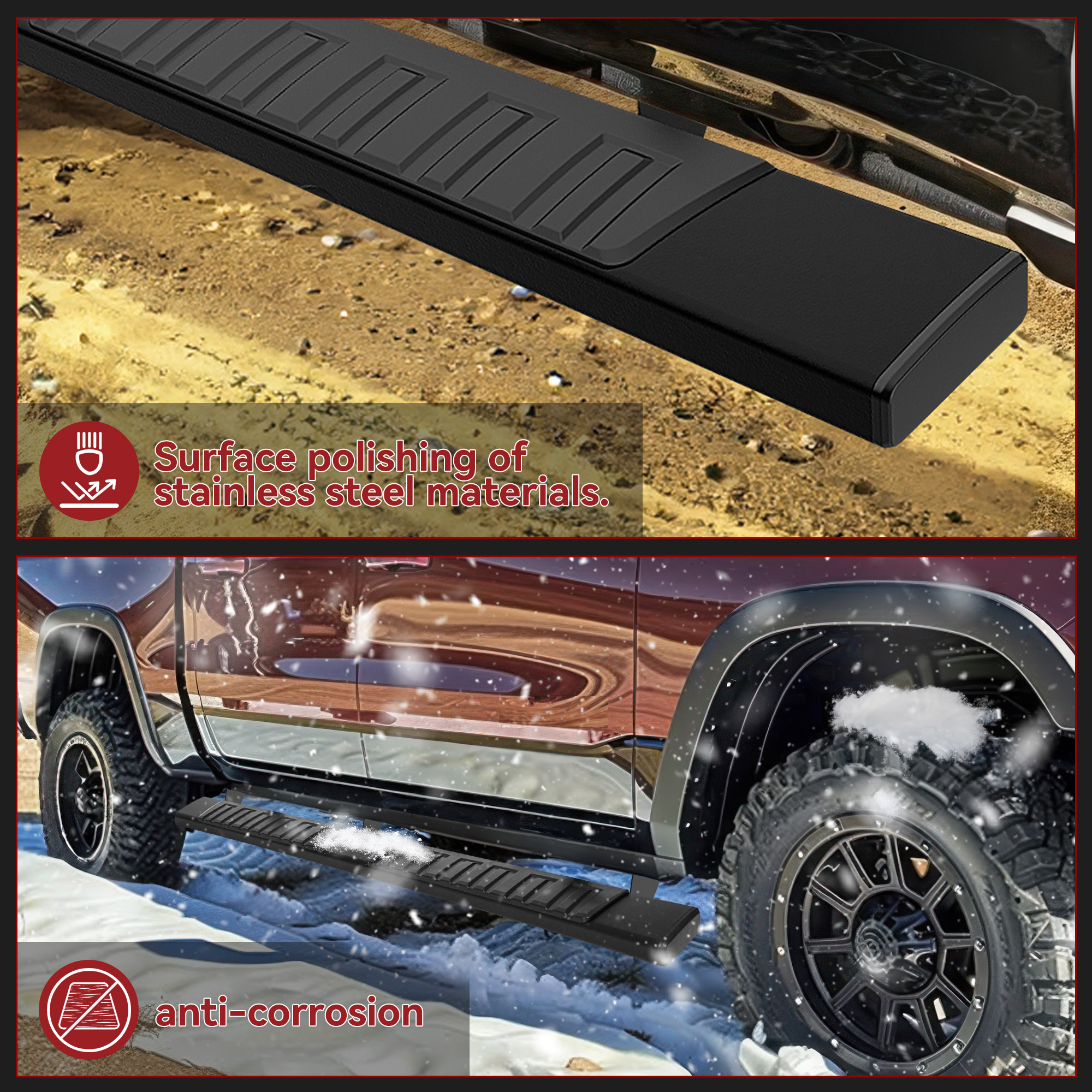 Side view of 6 Inches Running Boards Compatible with 1999-2016 Ford F-250 F-350 Crew Cab, Aluminum Black Side Steps Nerf Bars