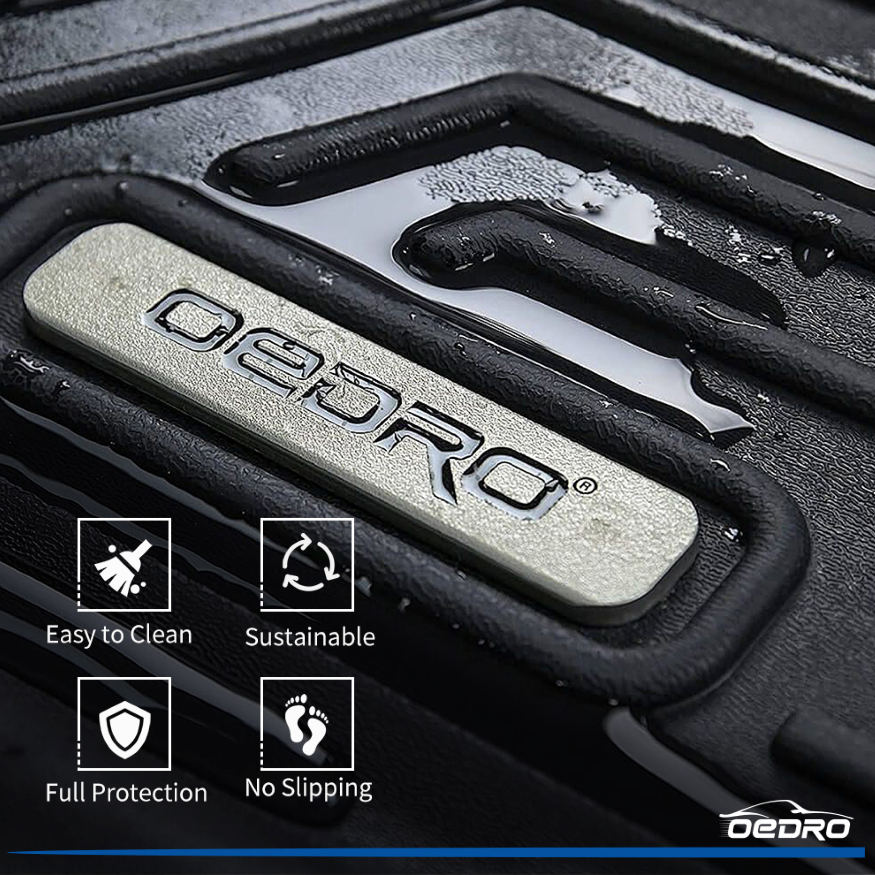 Side view of OEDRO Floor Mats Fit for 2020-2025 Toyota Corolla Sedan, TPE All Weather Custom Fit Corolla Sedan Accessories Car Mats Includes Front & Rear 2 Row, Bl