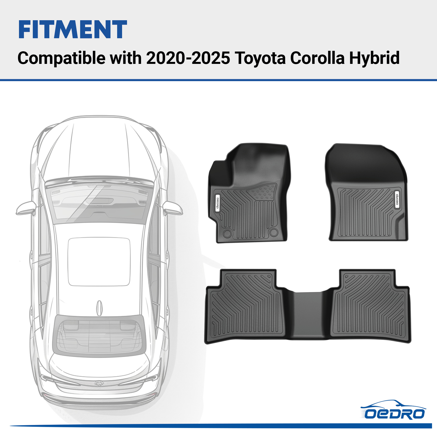 Side view of OEDRO Floor Mats Fit for 2020-2025 Toyota Corolla Sedan, TPE All Weather Custom Fit Corolla Sedan Accessories Car Mats Includes Front & Rear 2 Row, Bl