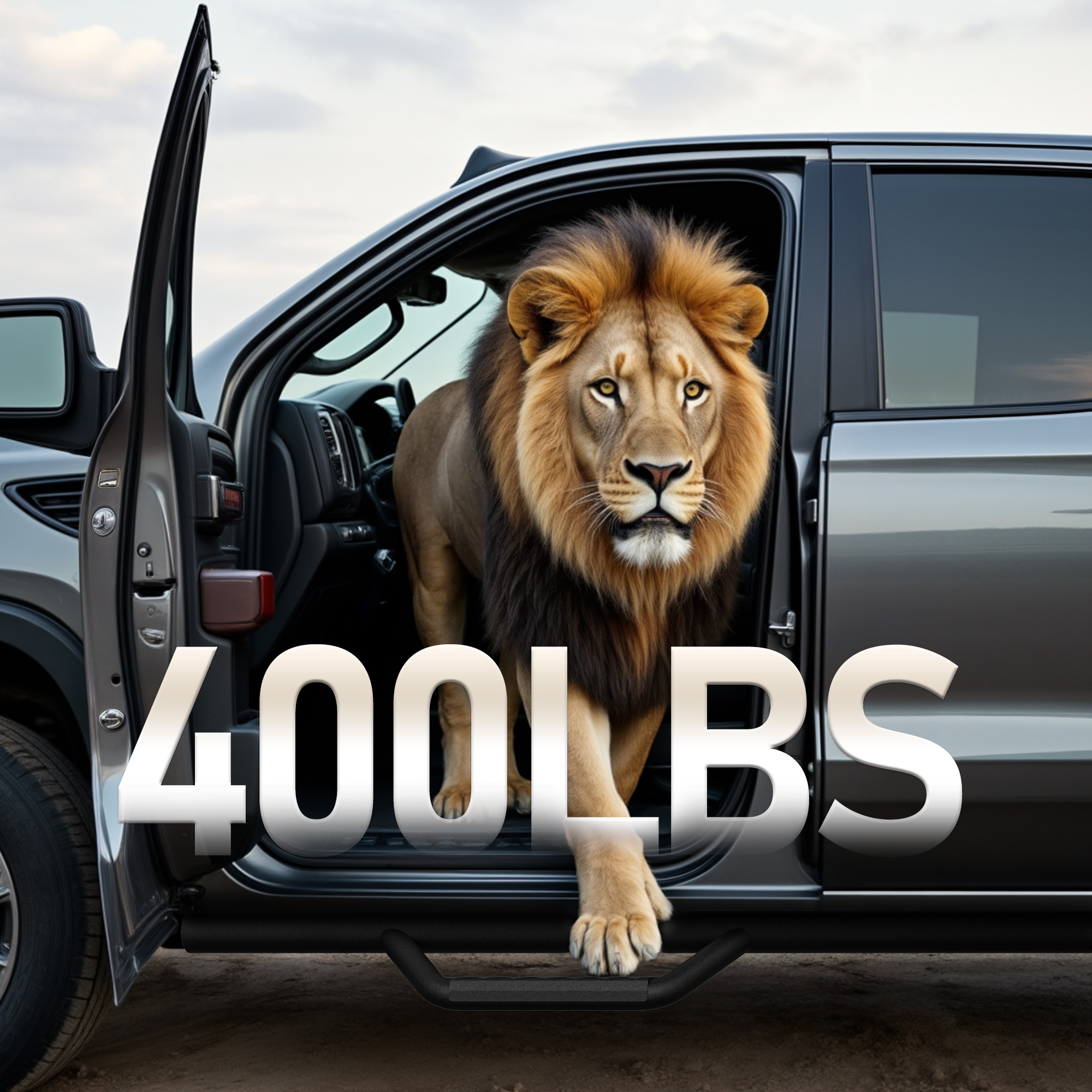 Side view of Running Boards for 2019-2026 Chevy Silverado/GMC Sierra 1500 Crew Cab, 2020-2026 2500HD 3500HD Crew Cab Side Steps Nerf Bars Rails(Excl. 2019 1500 LD)