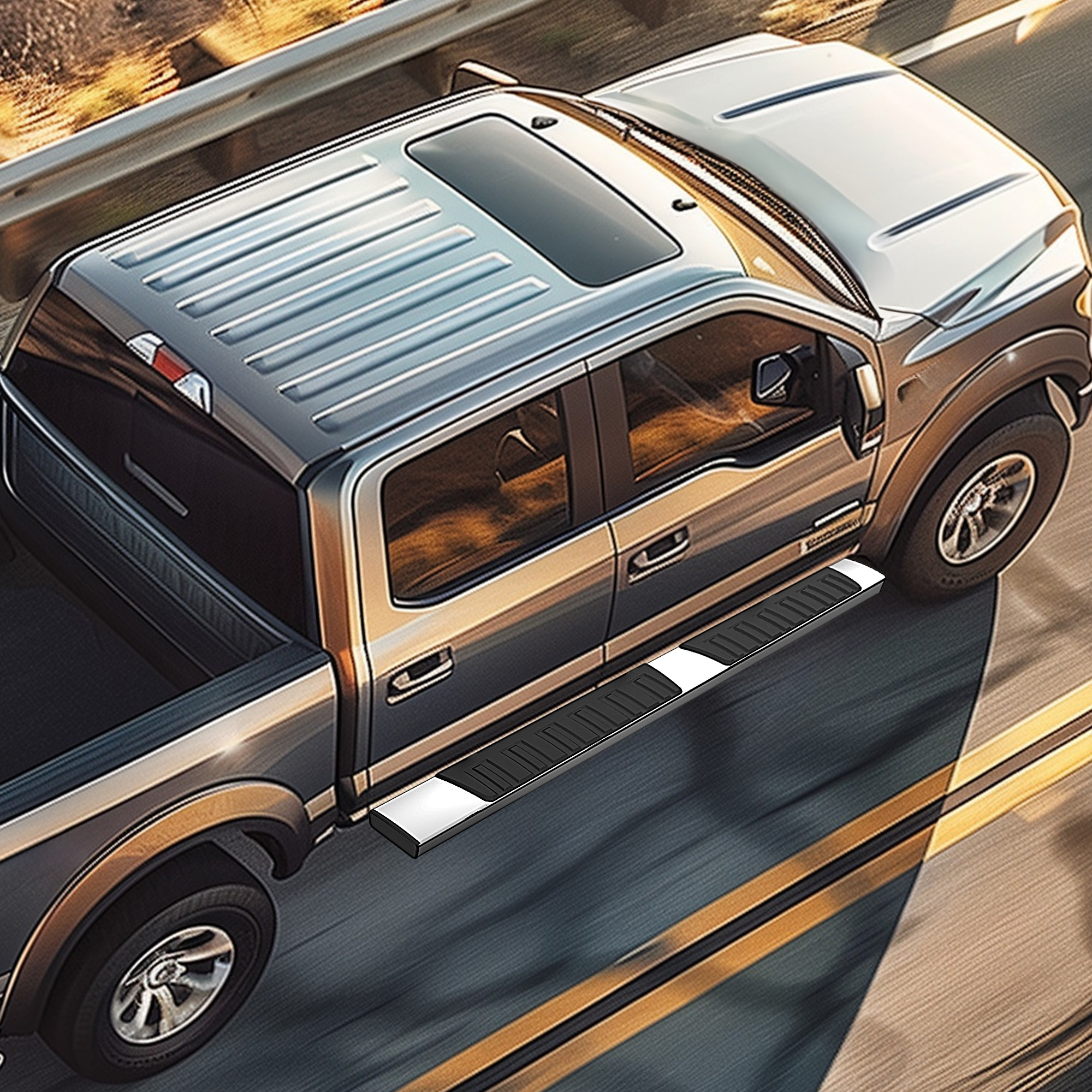 Side view of 6.5 inches Running Boards Compatible with 2015-2026 Ford F150 SuperCab, 2017-2026 Ford F250 F350 F450 F550 Super Cab Side Step Nerf Bar
