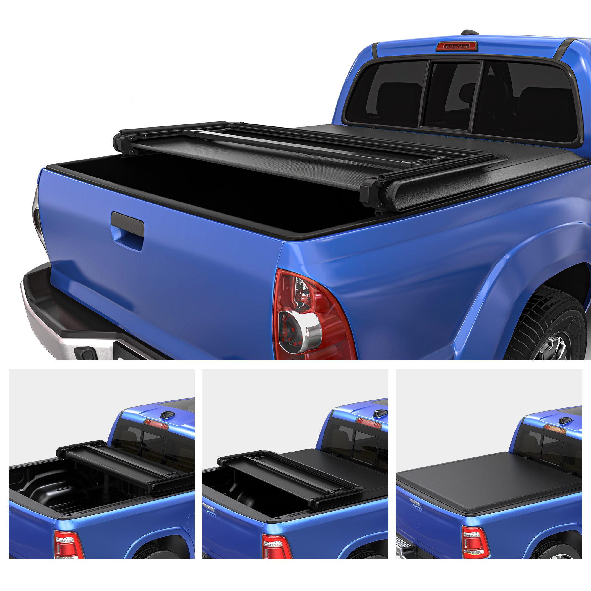 Side view of OEDRO 5ft Soft Tri-fold Tonneau Cover for 2005-2015 Toyota Tacoma