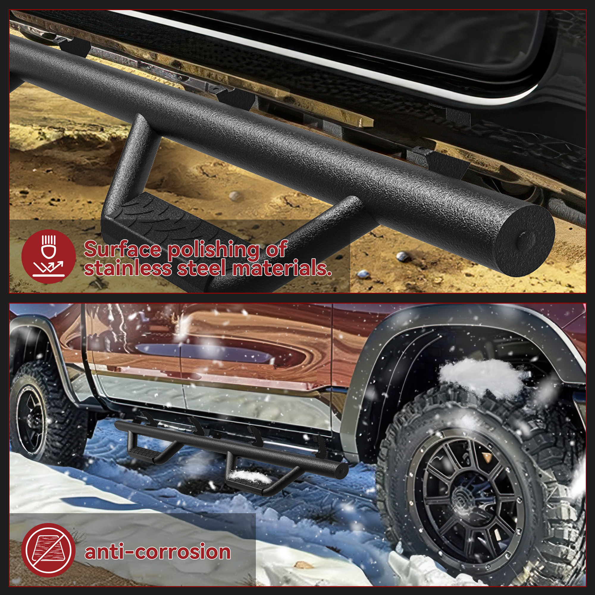 Side view of Running Boards for 2019-2026 Chevy Silverado/GMC Sierra 1500 Crew Cab, 2020-2026 2500HD 3500HD Crew Cab Side Steps Nerf Bars Rails(Excl. 2019 1500 LD)