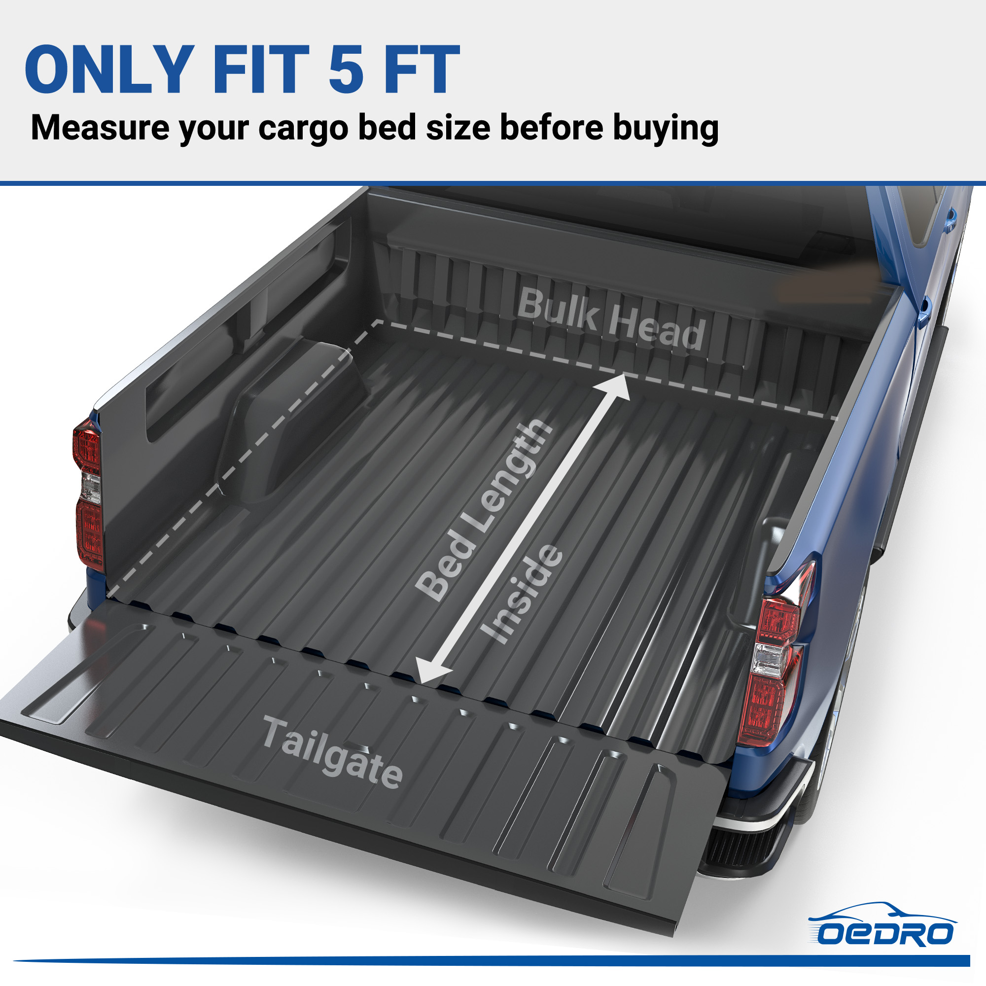 Side view of OEDRO 5ft Soft Tri-fold Tonneau Cover for 2005-2015 Toyota Tacoma