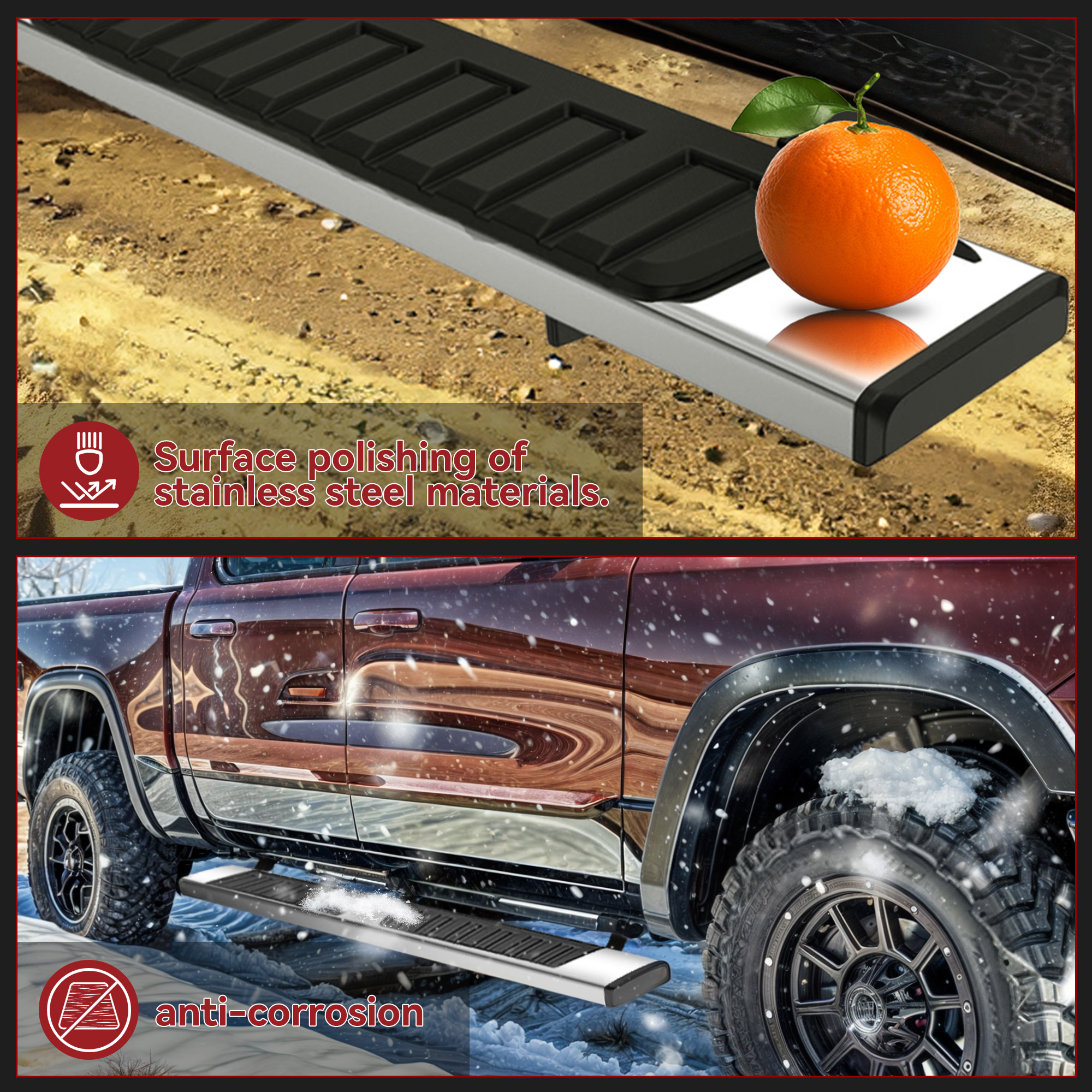 Side view of 6.5 inches Running Boards Compatible with 2015-2026 Ford F150 SuperCab, 2017-2026 Ford F250 F350 F450 F550 Super Cab Side Step Nerf Bar