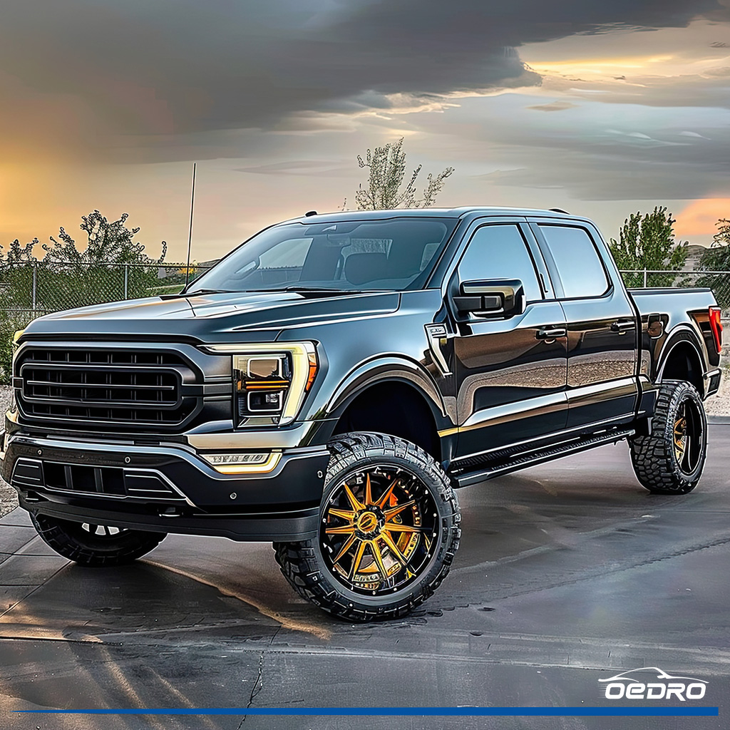 Side view of OEDRO Floor Mats for 2015-2026 Ford F150 SuperCrew Cab/ 2022-2026 F-150 Lightning SuperCrew Cab 1st & 2nd Front Row and Rear Floor Liner