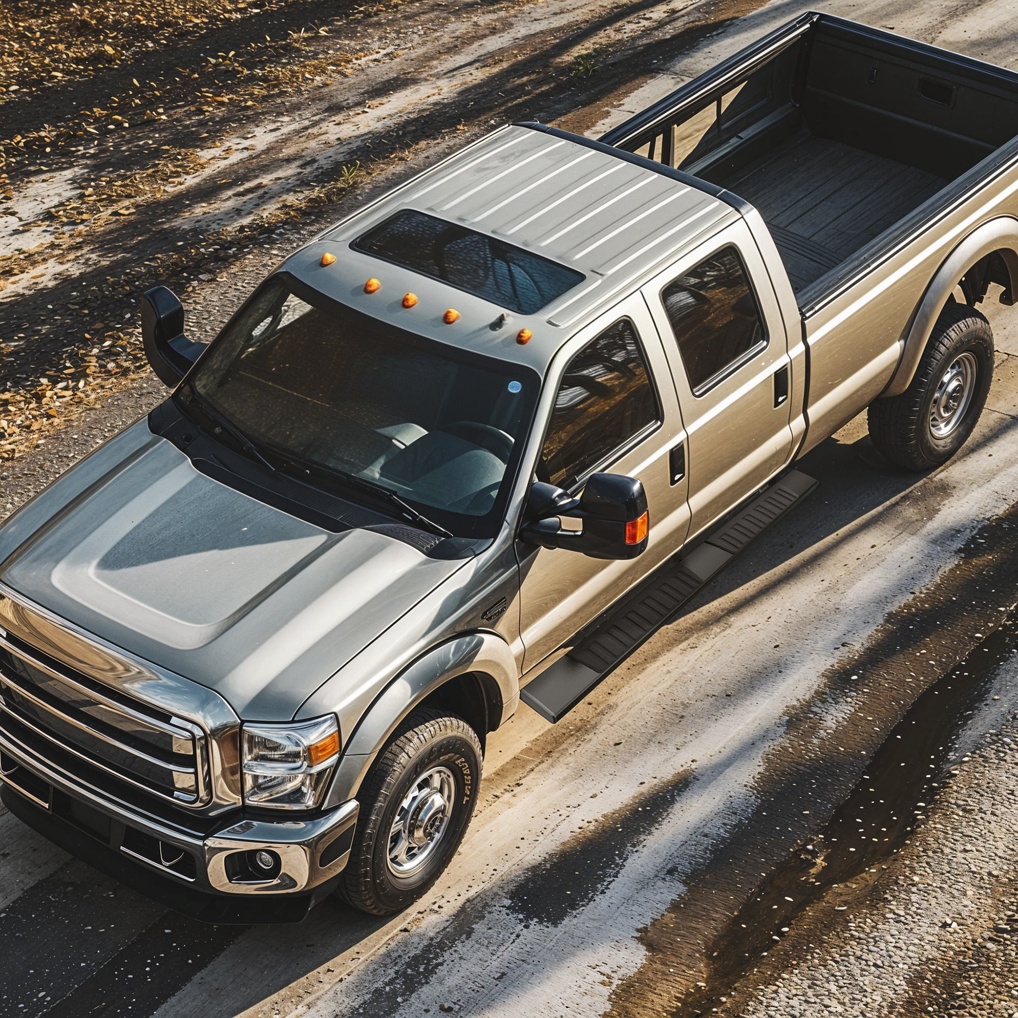 Side view of 6 Inches Running Boards Compatible with 1999-2016 Ford F-250 F-350 Crew Cab, Aluminum Black Side Steps Nerf Bars