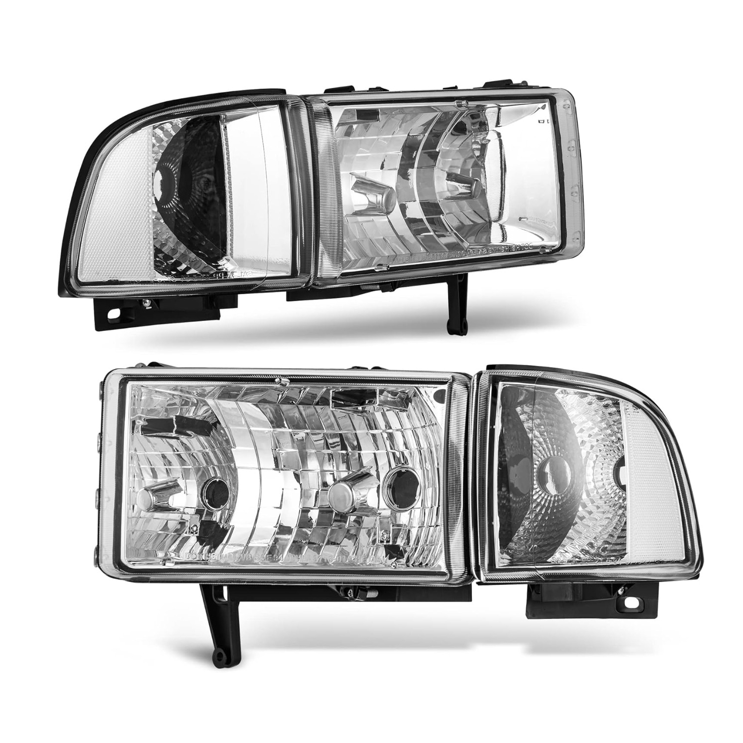 YITAMOTOR® Headlights Assembly Compatible with 1994-2001 Dodge Ram 1500/1994-2002 Ram 2500 3500 Chrome Housing Clear Reflector Clear Lens with Corner