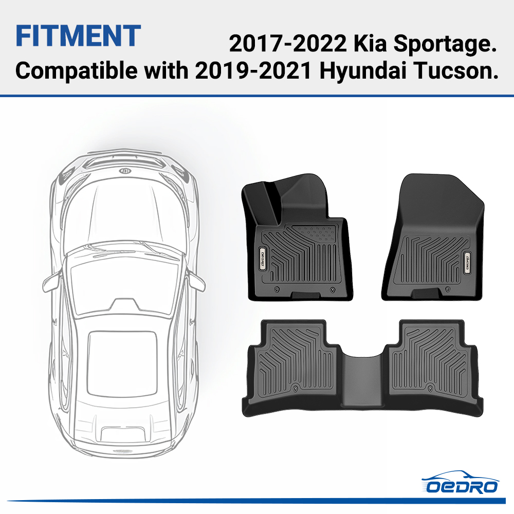 Side view of OEDRO Floor Mats for 2017-2022 Kia Sportage / 2019-2021 Hyundai Tucson, Unique Black TPE All-Weather Guard Full Set Liners