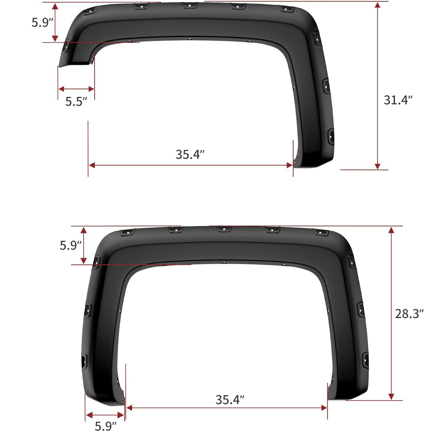 Side view of YITAMOTOR® Smooth Fender Flares Compatible with 2014-2018 Chevrolet Silverado 1500 5.8'（Short Bed）, Pocket Bolt-Riveted Style, 4 Pcs Paintable Wheel F