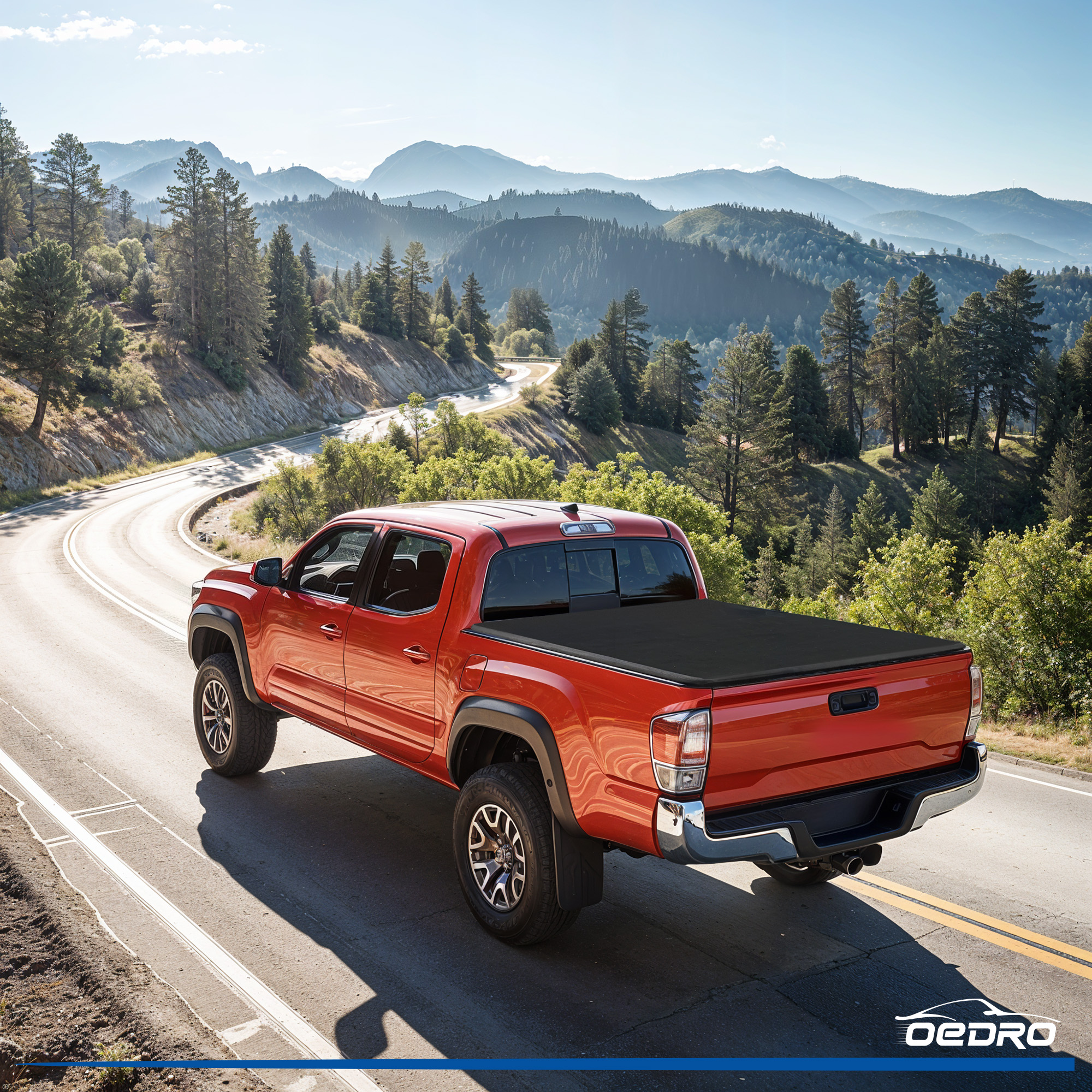 Side view of OEDRO 5ft Soft Tri-fold Tonneau Cover for 2005-2015 Toyota Tacoma