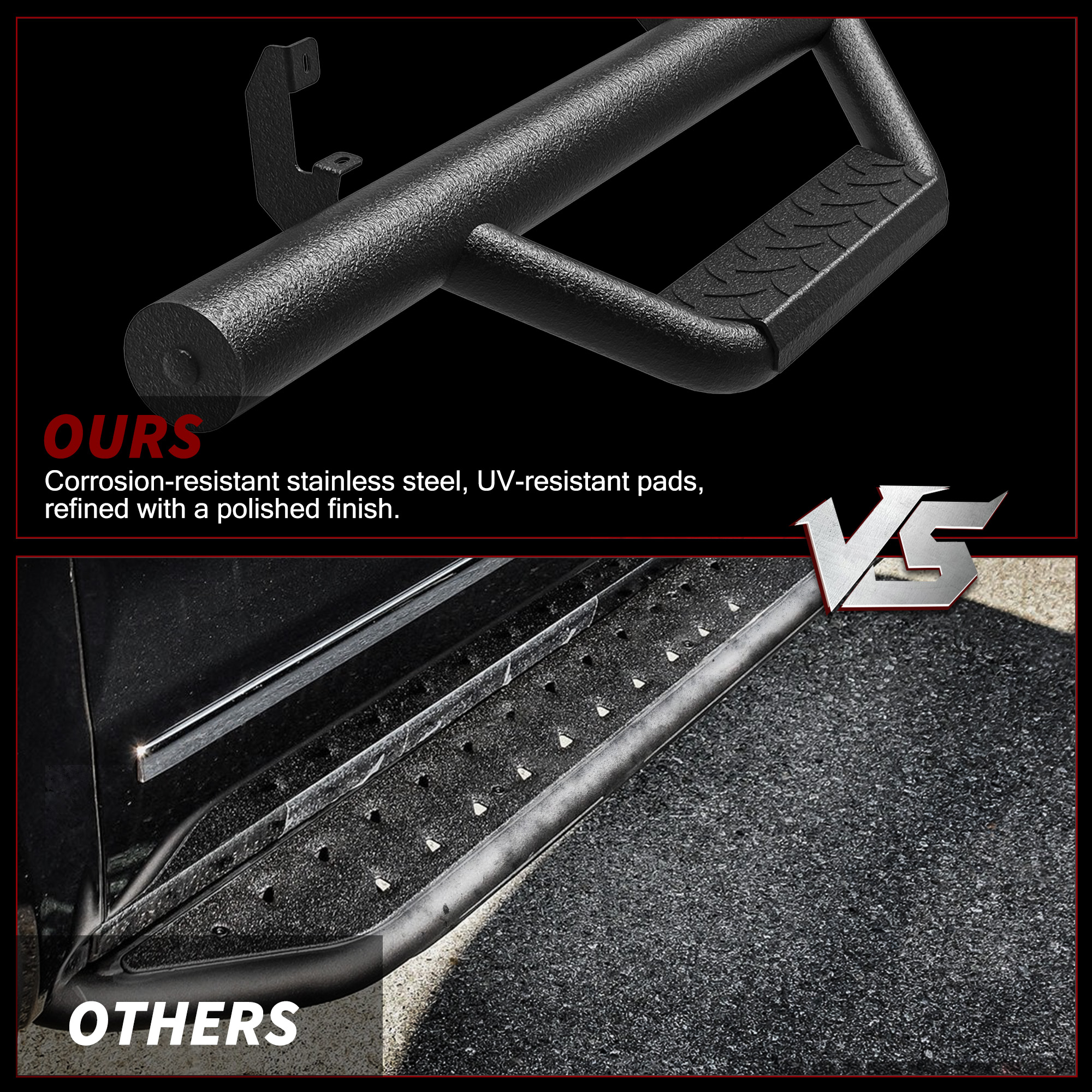 Side view of Running Boards for 2019-2026 Chevy Silverado/GMC Sierra 1500 Crew Cab, 2020-2026 2500HD 3500HD Crew Cab Side Steps Nerf Bars Rails(Excl. 2019 1500 LD)