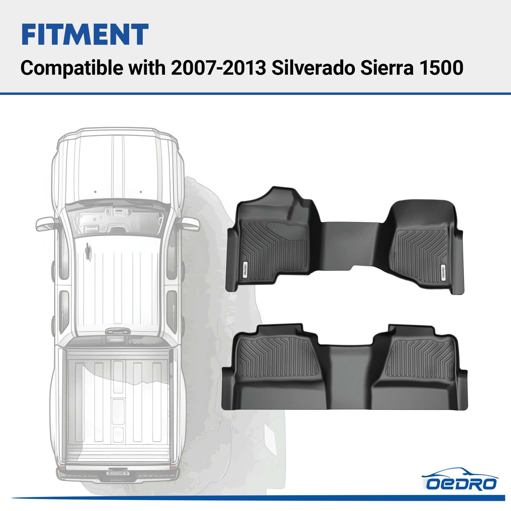 Side view of OEDRO Floor Mats for 2007-2013 Silverado/Sierra 1500, 2007-2014 Silverado/Sierra 2500/3500 HD Crew Cab