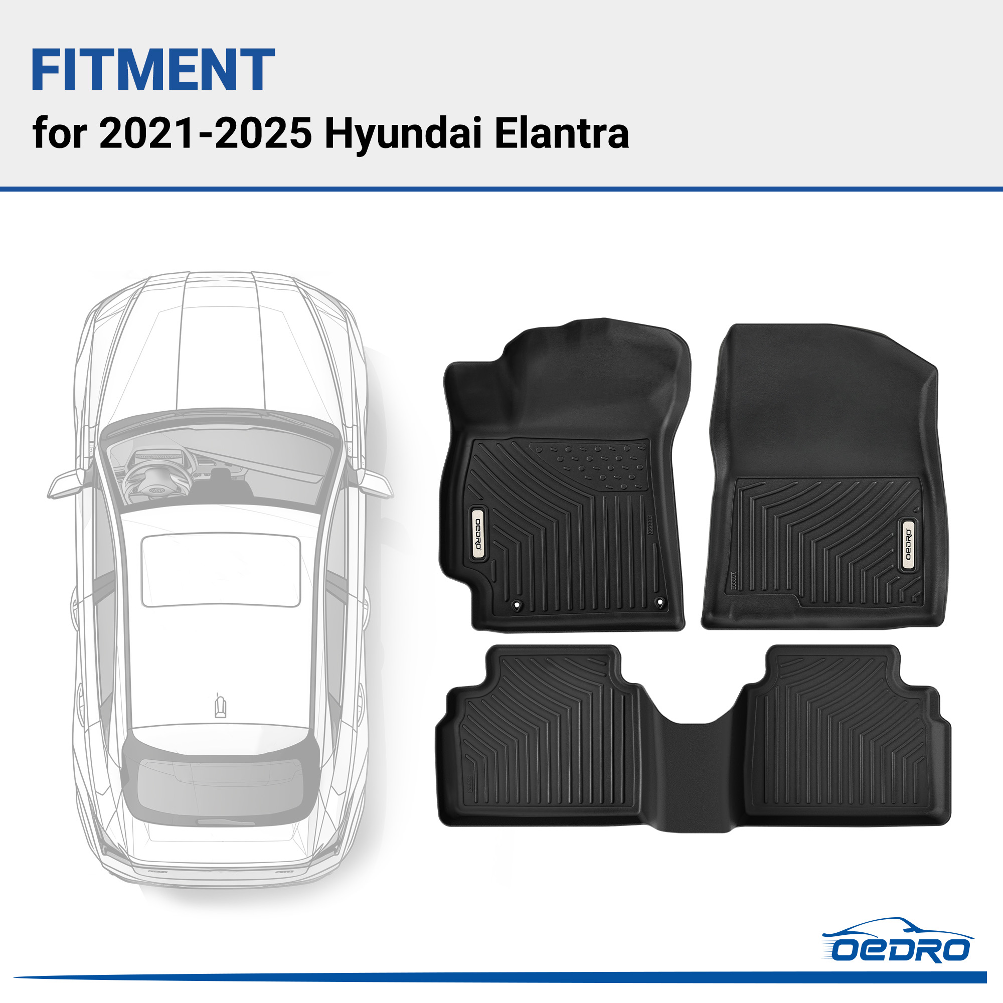 Side view of OEDRO Floor Mats for 2021-2025 Hyundai Elantra Sedan, Custom Fit Front 1st & 2nd Seat Floor Liners