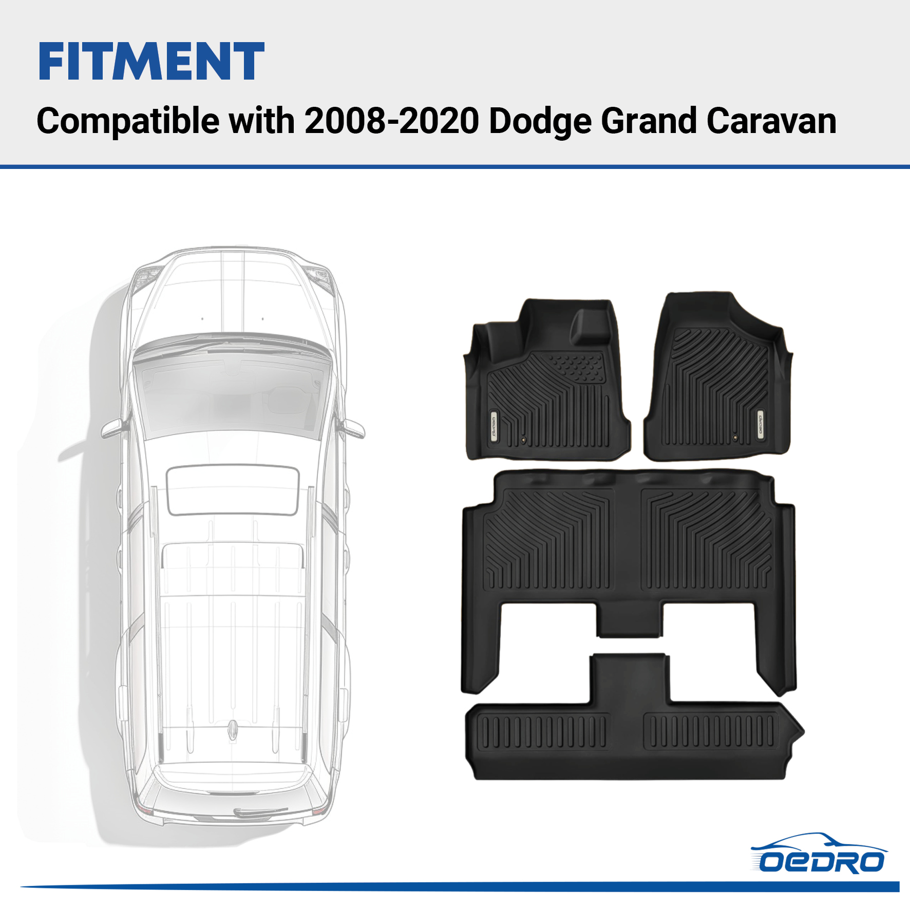 Side view of OEDRO Floor Mats for 2008-2020 Dodge Grand Caravan/2008-2016 Chrysler Town & Country (Stow'n Go Only)