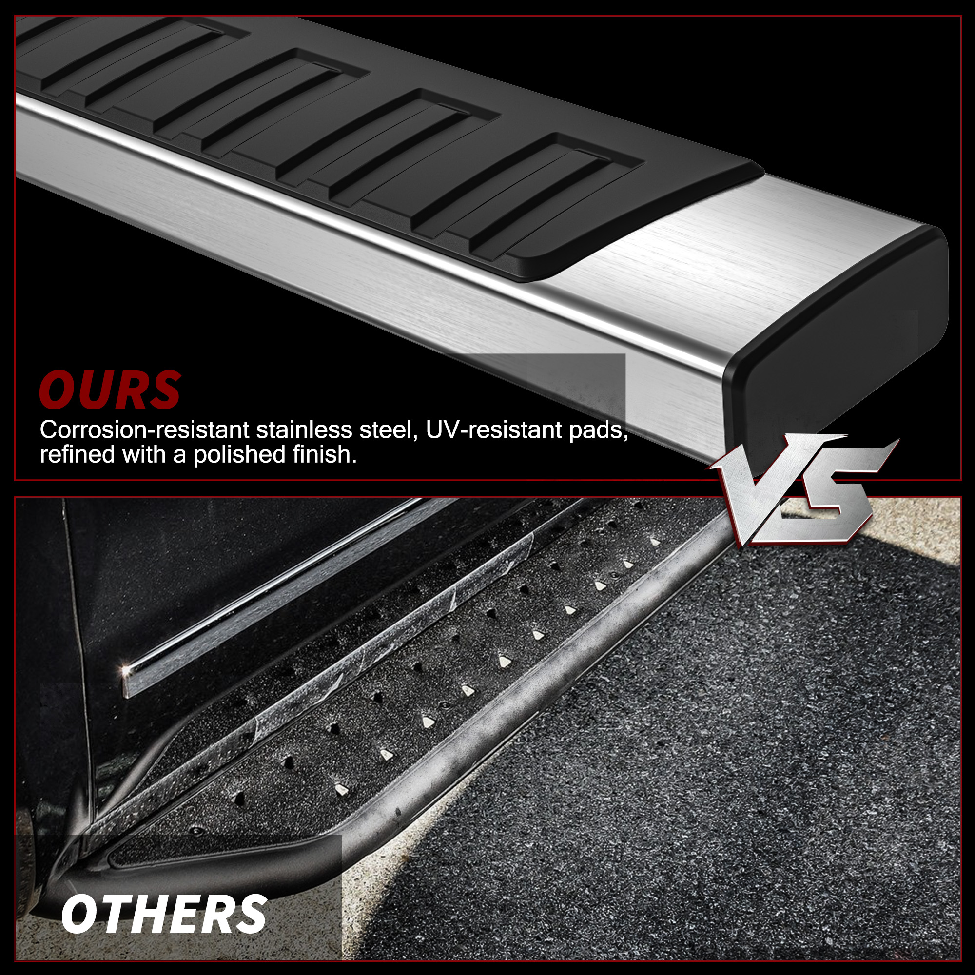 Side view of 6.5 inches Running Boards Compatible with 2015-2026 Ford F150 SuperCab, 2017-2026 Ford F250 F350 F450 F550 Super Cab Side Step Nerf Bar