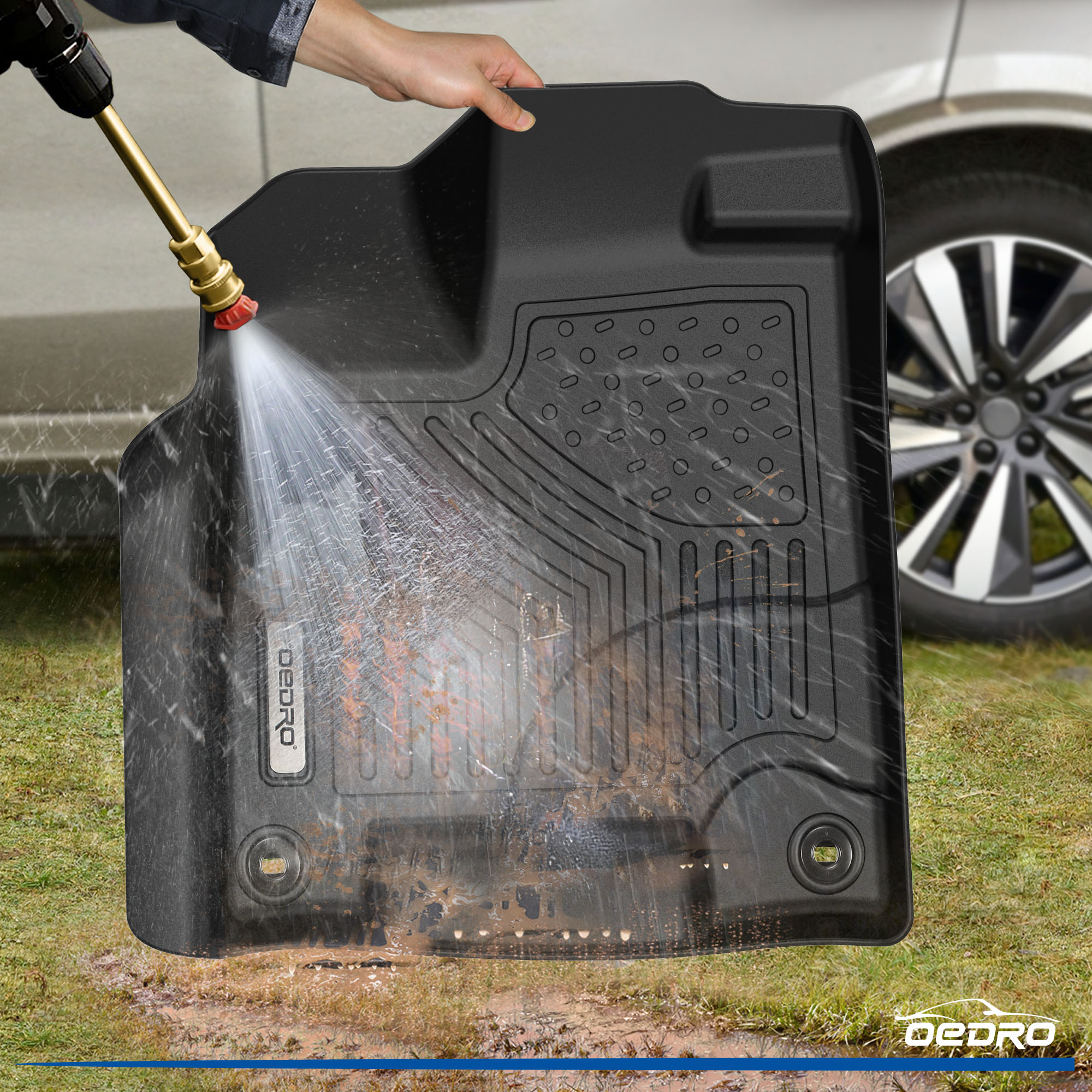 Side view of OEDRO Floor Mats for 2019-2025 Honda Passport, Black TPE All-Weather Guard Custom Fit Liner Set