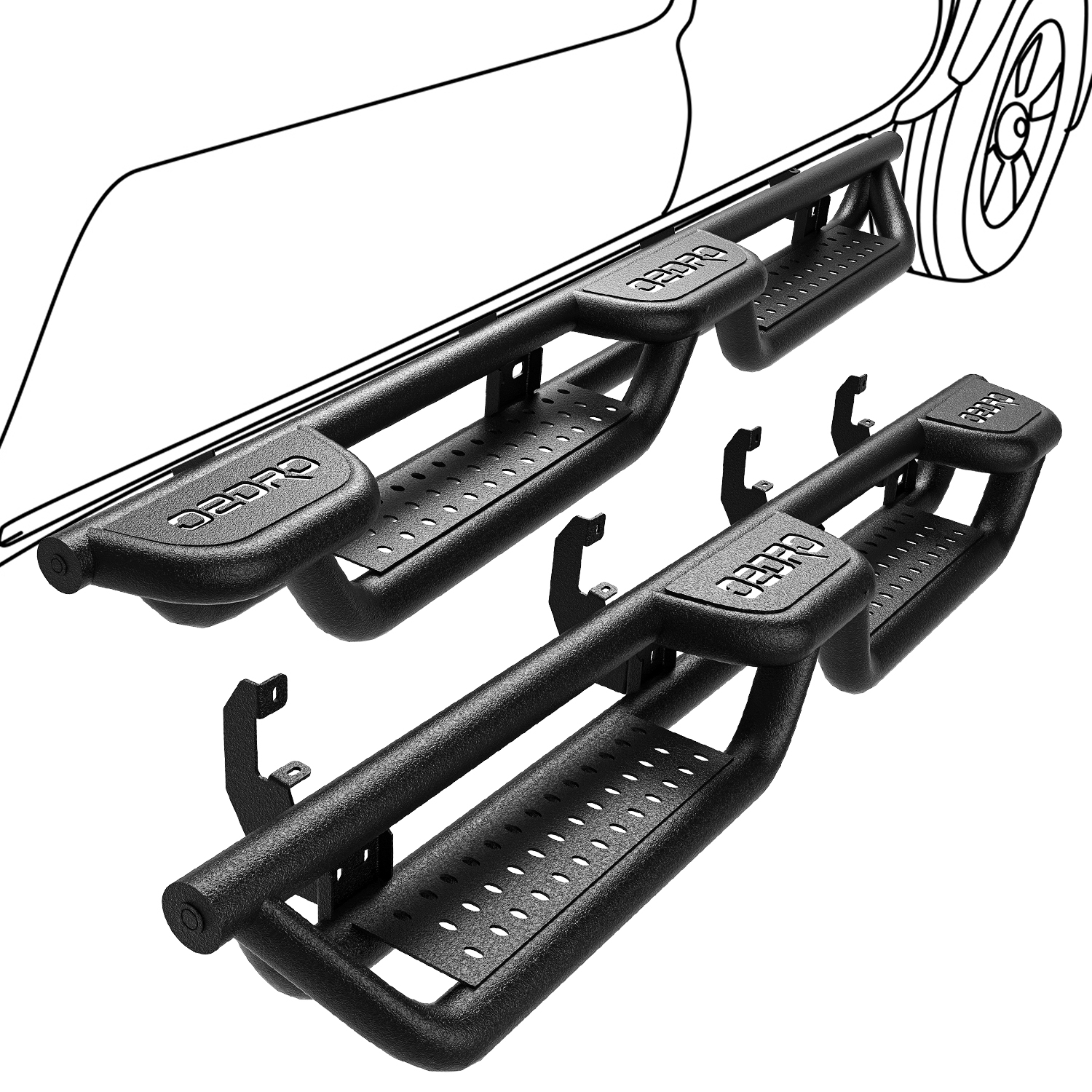 Side view of OEDRO Running Boards for 2019-2026 Chevy Silverado/GMC Sierra 1500 Crew Cab & 2020-2026 2500HD/3500HD (Excl. 2019 1500 LD/Limited)