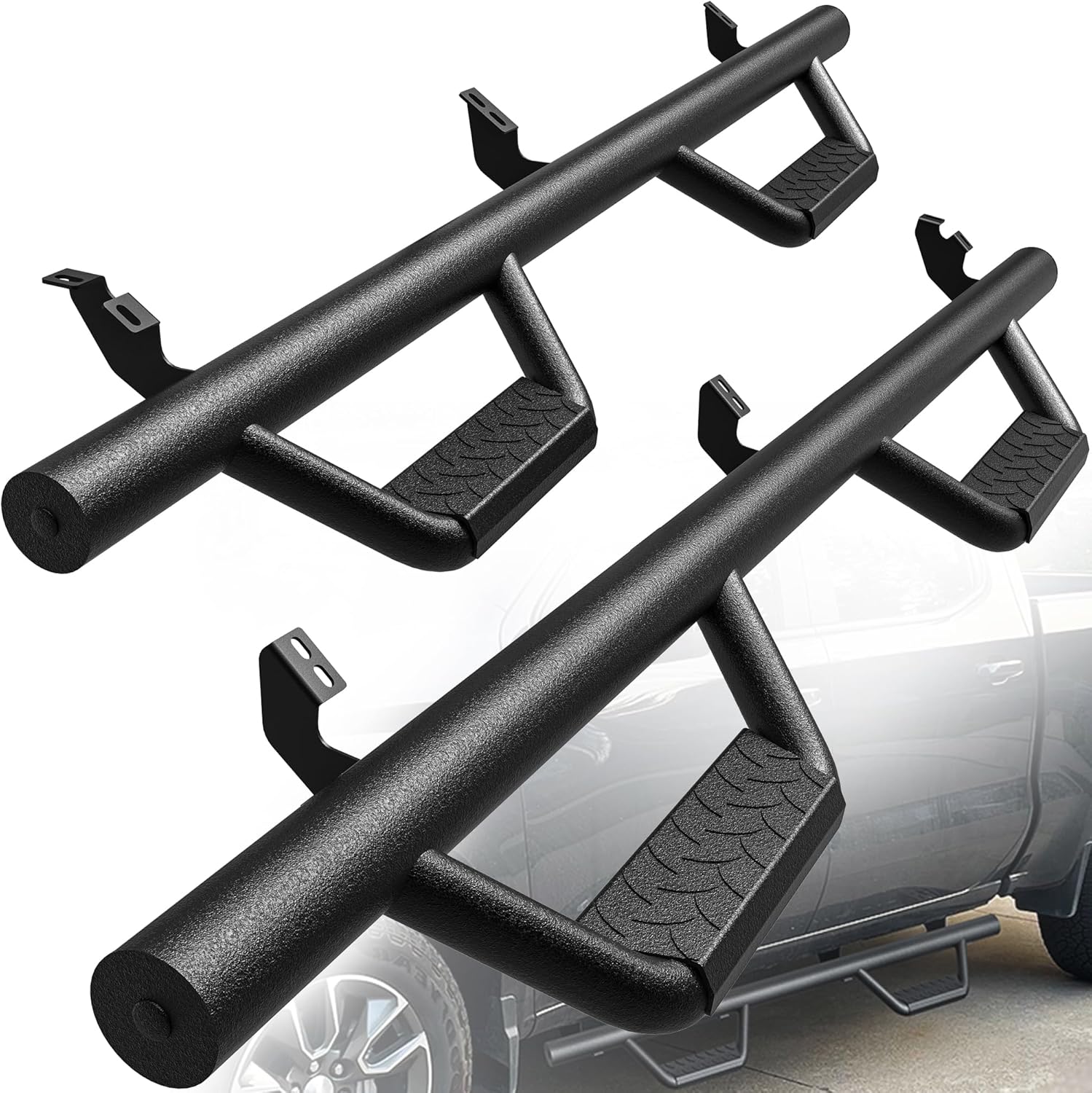 Running Boards for 2024-2026 Toyota Tacoma Double Cab 3.5" Textured Black Drop-Down Side Steps Nerf Bars