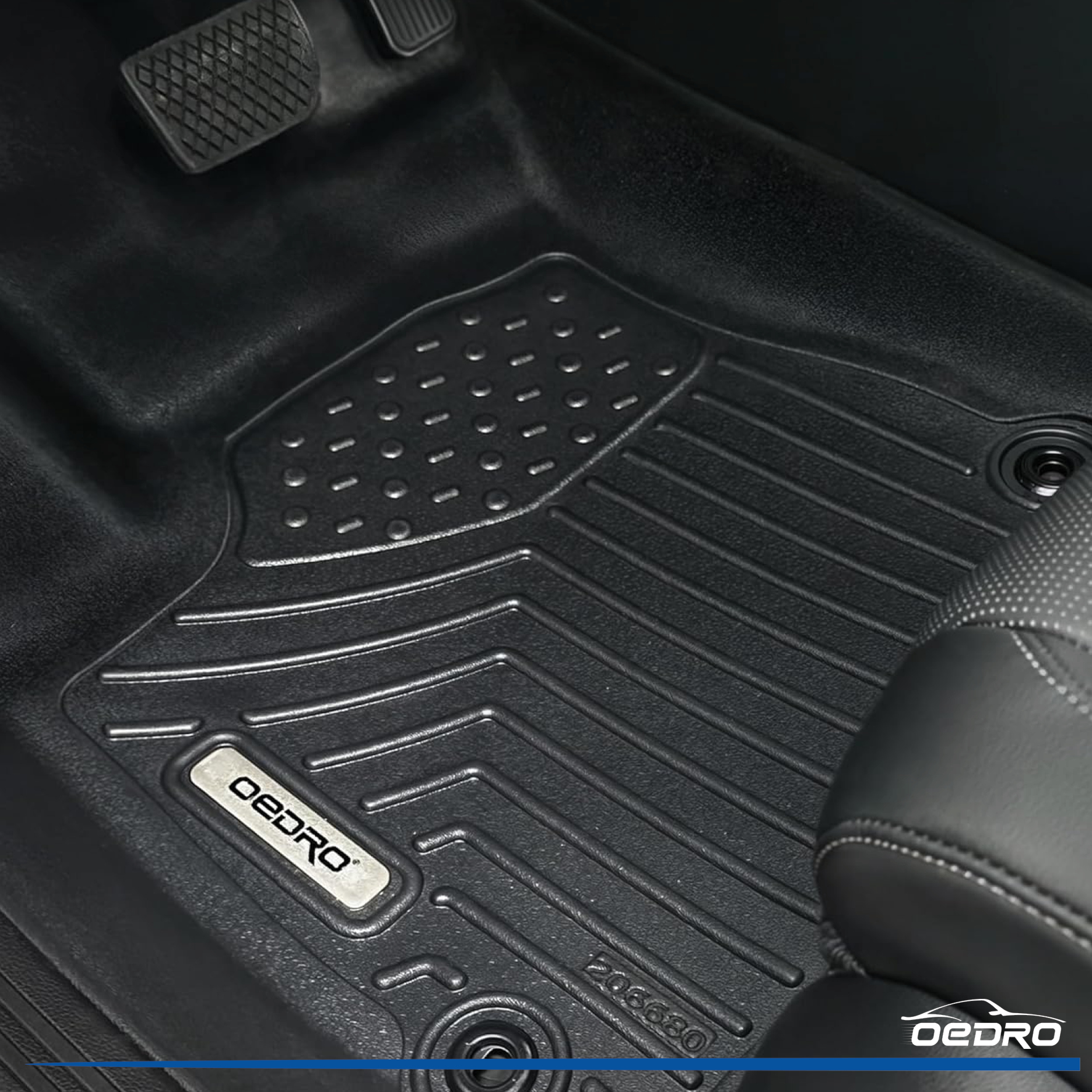Side view of OEDRO® Floor Mats for 2022-2025 Jeep Wagoneer (8 Passenger Model), Custom Fit Black TPE All Weather Floor Liners