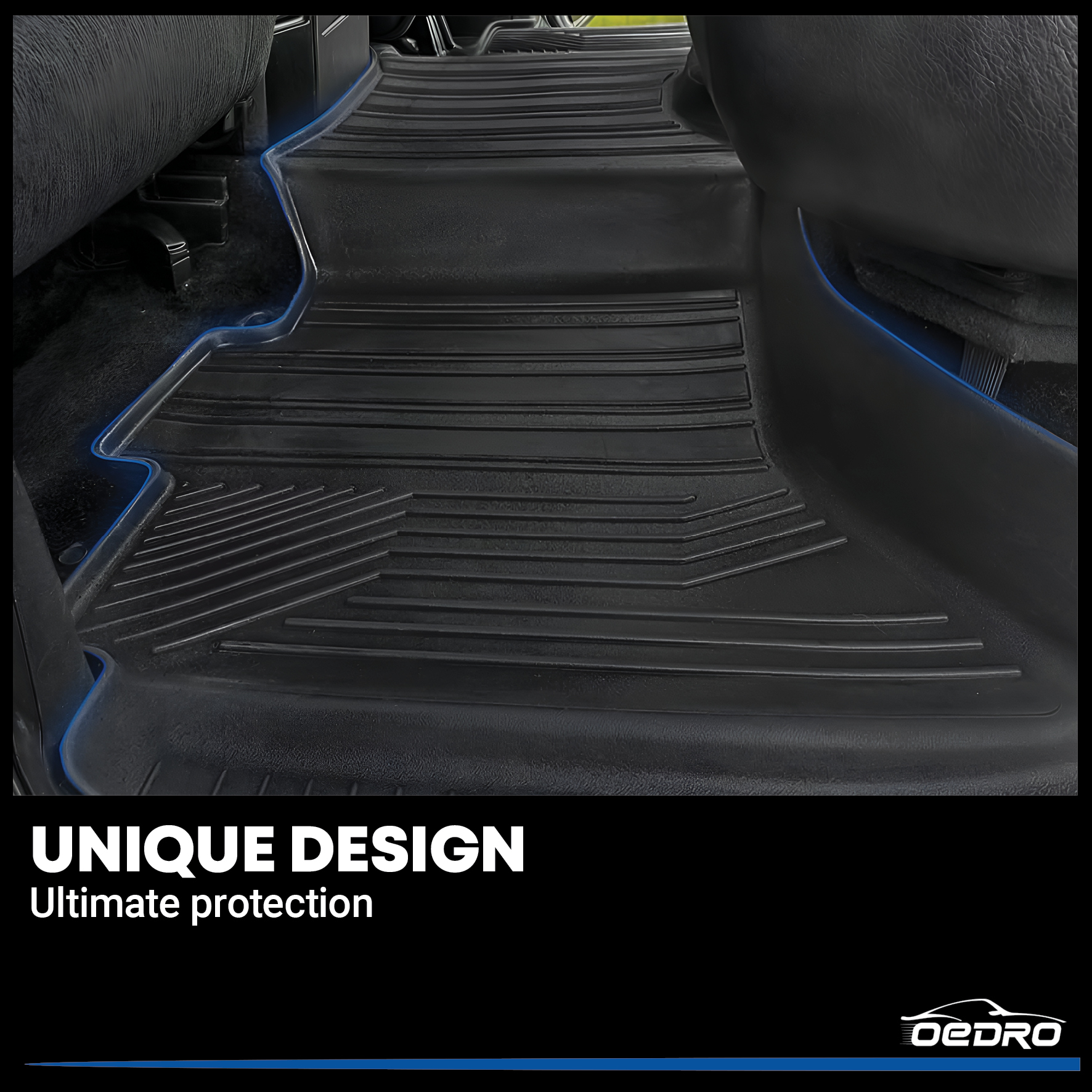 Side view of OEDRO Floor Mats Fit 2013-2018 Dodge Ram 1500/2500/3500 Crew Cab & 2019-2024 Dodge Ram 1500 Classic Crew Cab, TPE All Weather Car Mats for Ram 1st, 2n