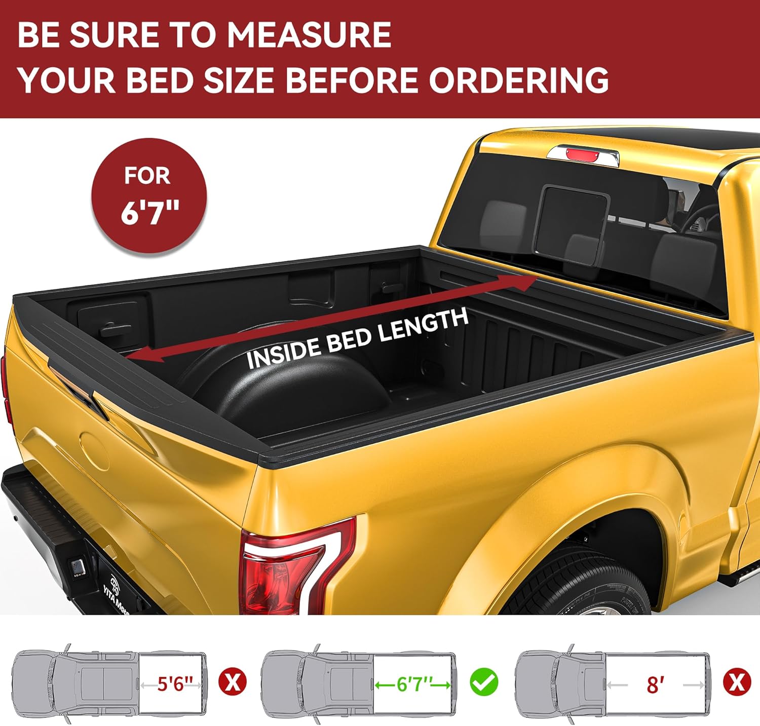 Side view of Soft Quad Fold Tonneau Cover for 2014–2021 Toyota Tundra 6.5ft Bed with Deck Rail | YITAMOTOR