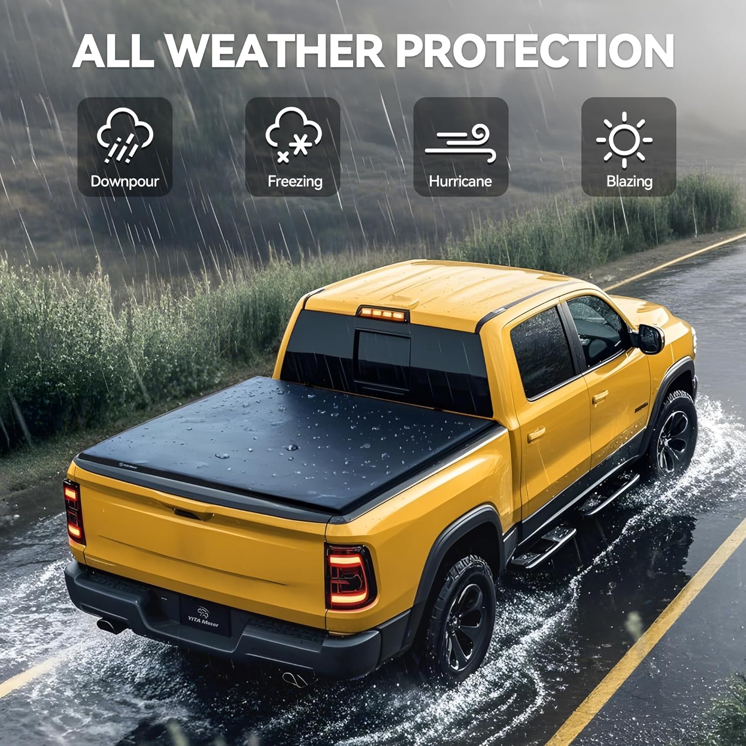 Side view of Soft Quad Fold Tonneau Cover for 2014–2021 Toyota Tundra 6.5ft Bed with Deck Rail | YITAMOTOR
