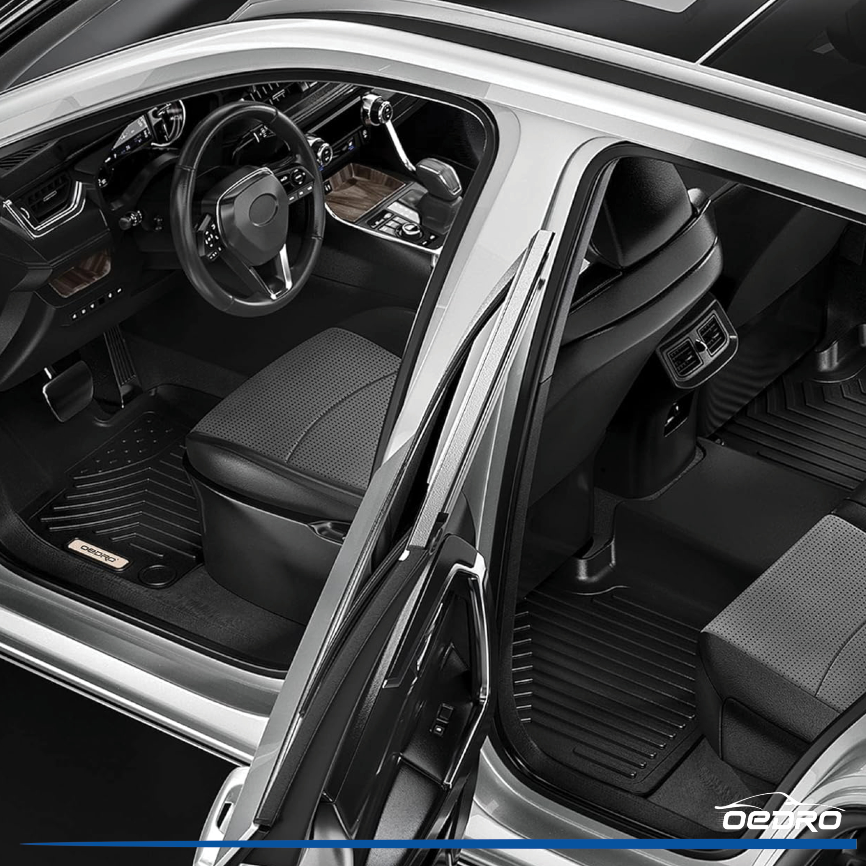 Side view of OEDRO® Floor Mats for 2022-2025 Jeep Wagoneer (8 Passenger Model), Custom Fit Black TPE All Weather Floor Liners