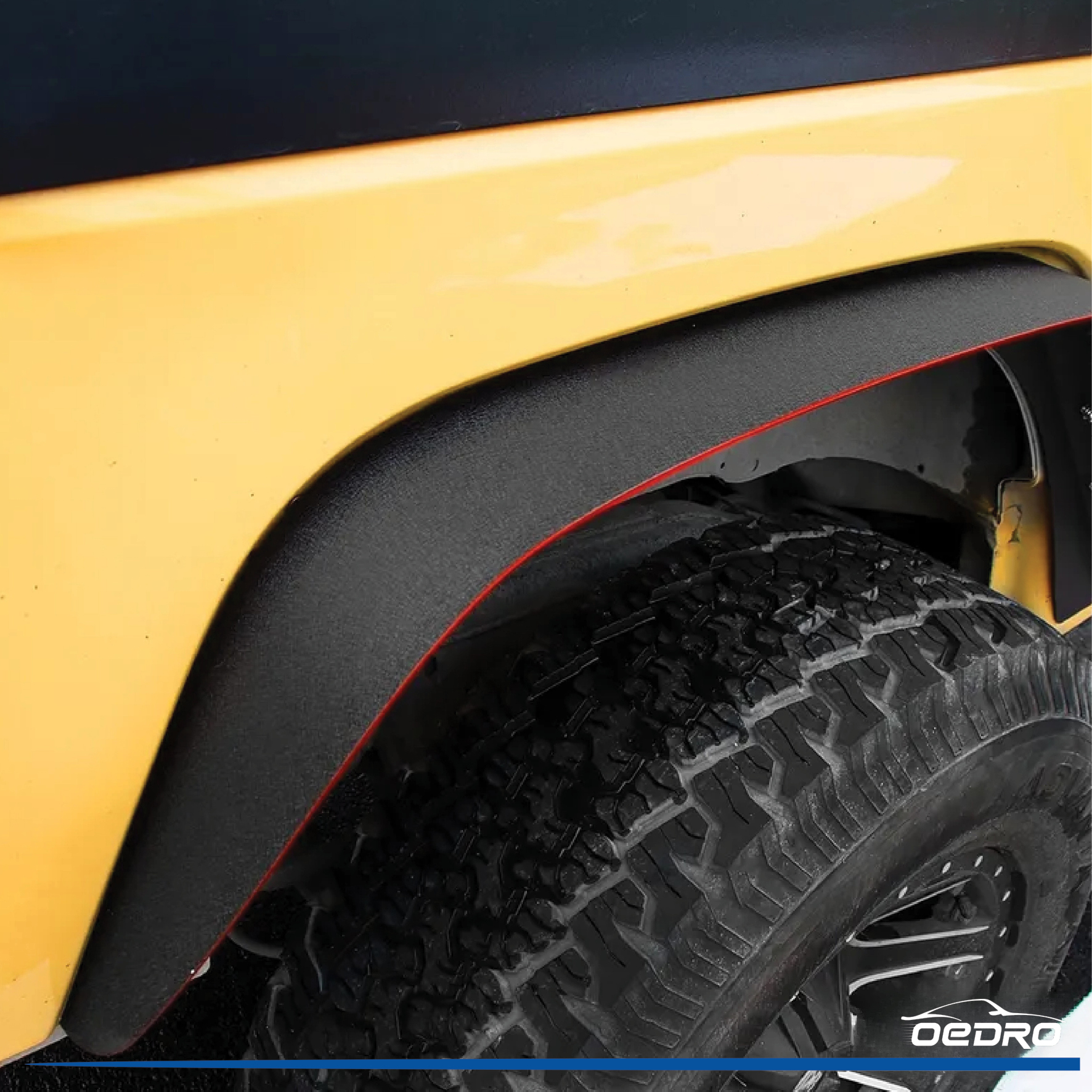 Side view of OEDRO 4 PCS Front & Rear Fender Flares for 2007-2018 Jeep Wrangler JK & JKU Unlimited