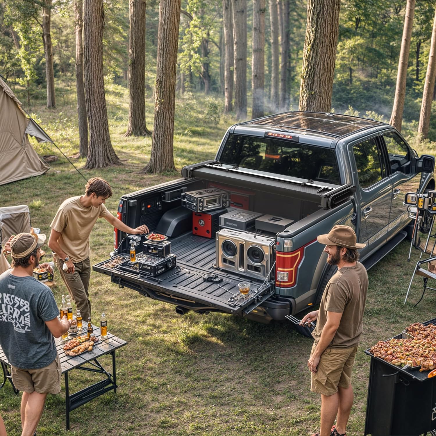 Side view of Soft Quad Fold Tonneau Cover for 2014–2021 Toyota Tundra 6.5ft Bed with Deck Rail | YITAMOTOR