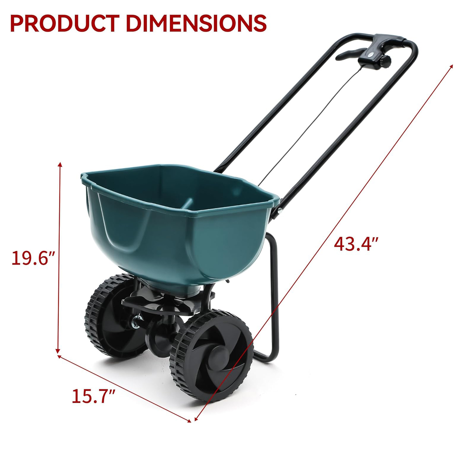 Side view of 60 lb Walk Behind Lawn and Garden Spreader for Seeds and Fertilizer with Easy to Use Flow Control