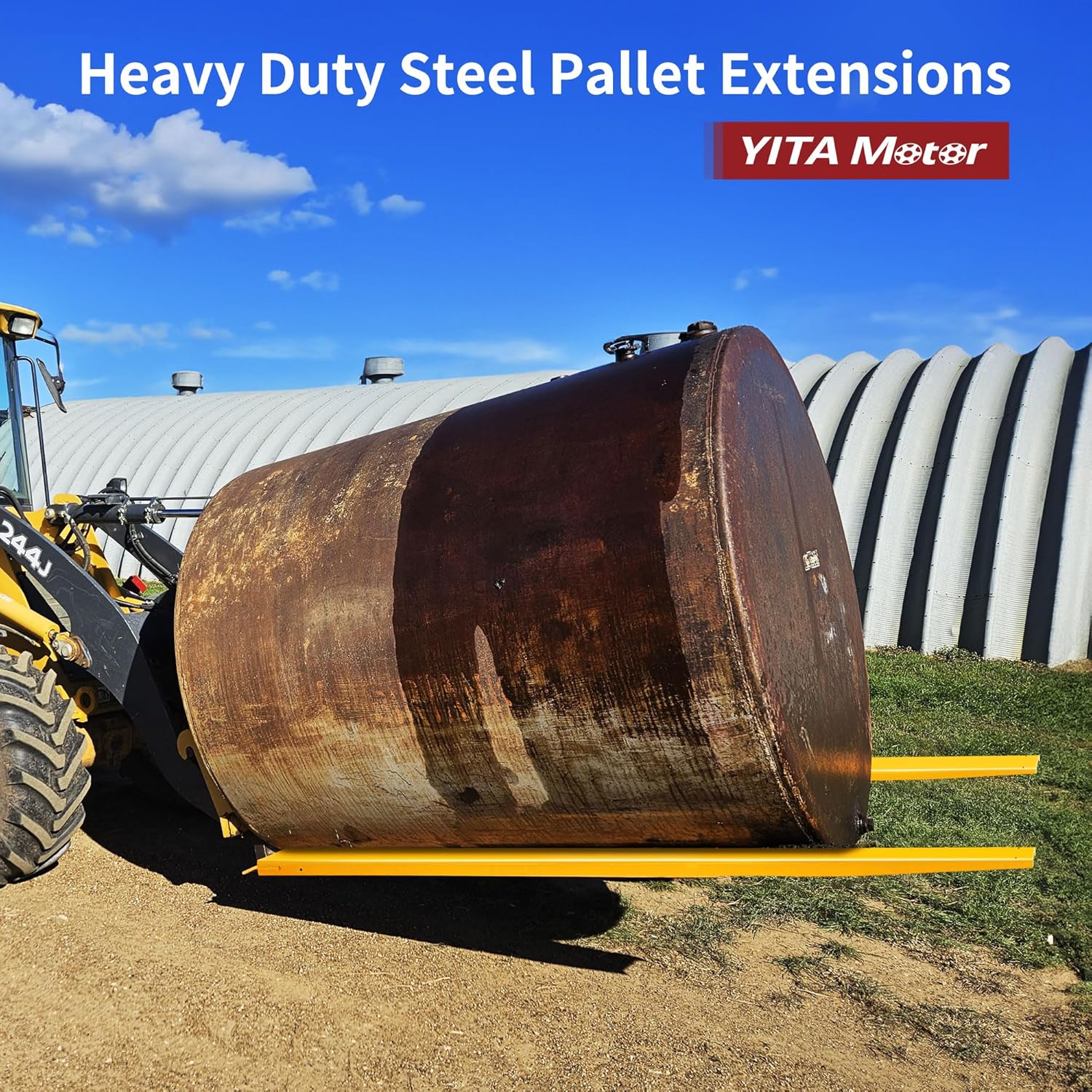 Side view of Pair 96" Length 4.5" Wide Forklift Extension Pallet Forks High Tensile Steel