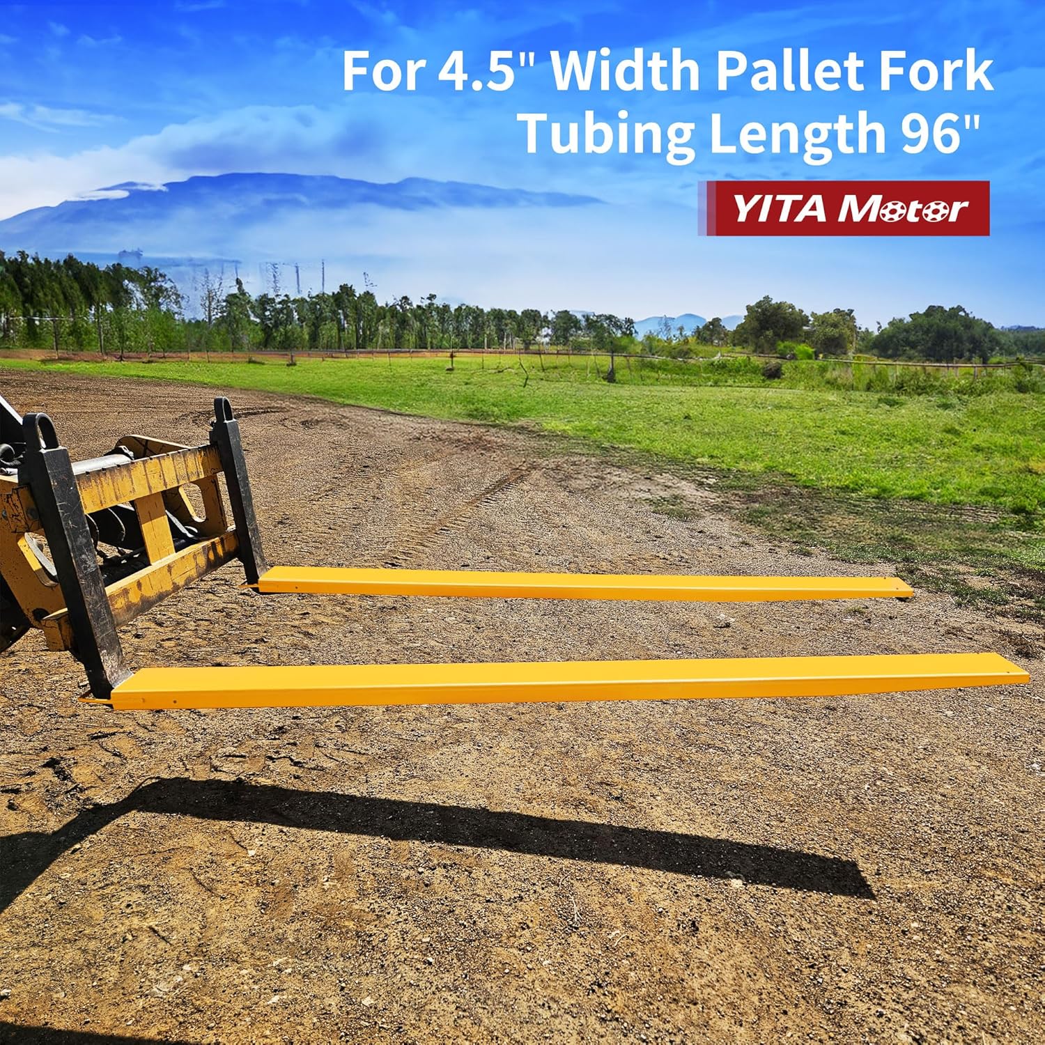 Side view of Pair 96" Length 4.5" Wide Forklift Extension Pallet Forks High Tensile Steel