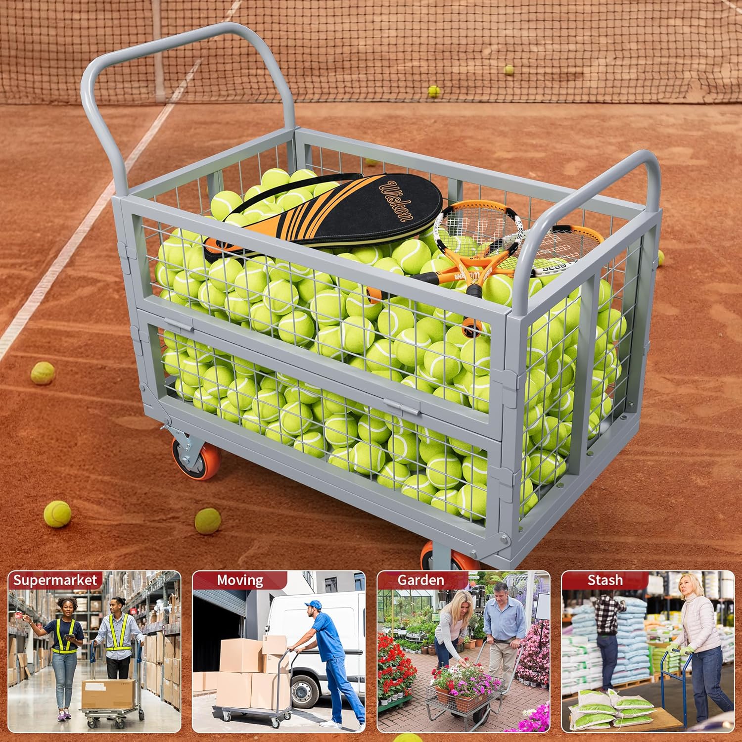 Side view of Platform Truck Cart W/Cage Foldable Flatbed Cart for Grocery & Warehouse 2000LBS