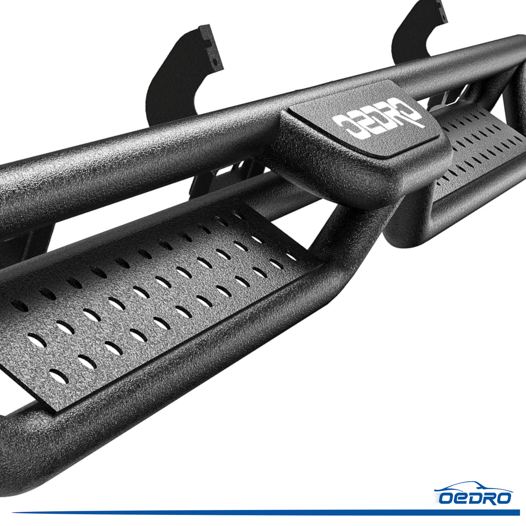 Side view of OEDRO 6" Running Boards Compatible with 2022-2026 Toyota Tundra Double Cab(2 Half-Size Rear Doors), Bolt-on Side Steps Steel Nerf Bar, Two Stairs Desi