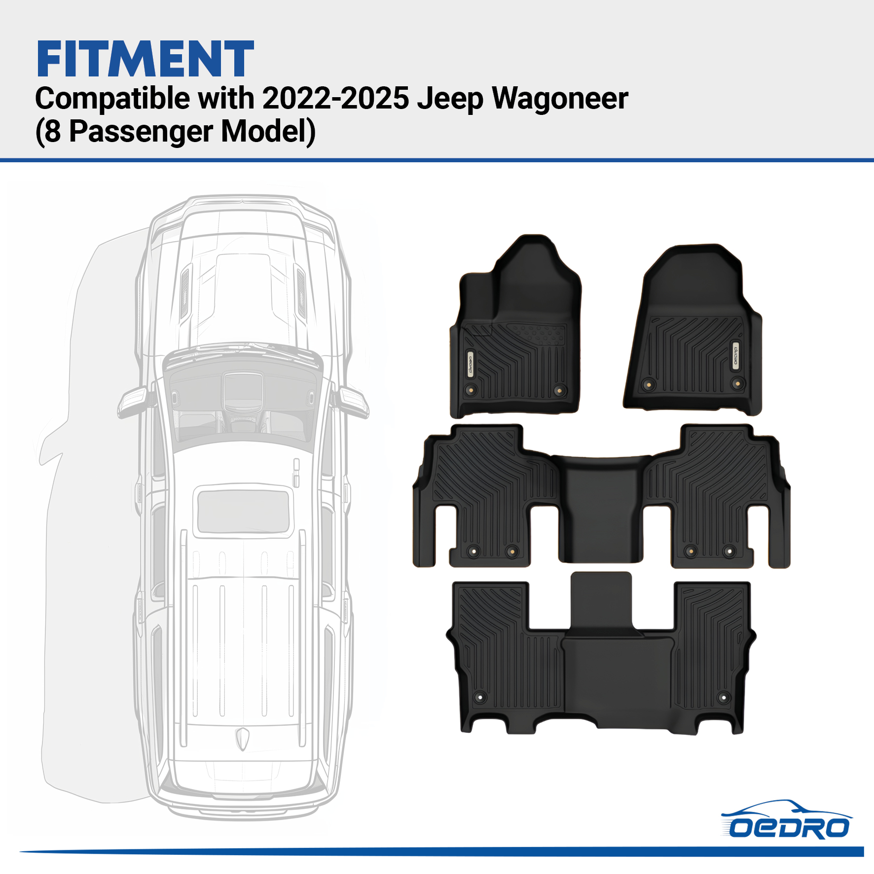 Side view of OEDRO® Floor Mats for 2022-2025 Jeep Wagoneer (8 Passenger Model), Custom Fit Black TPE All Weather Floor Liners