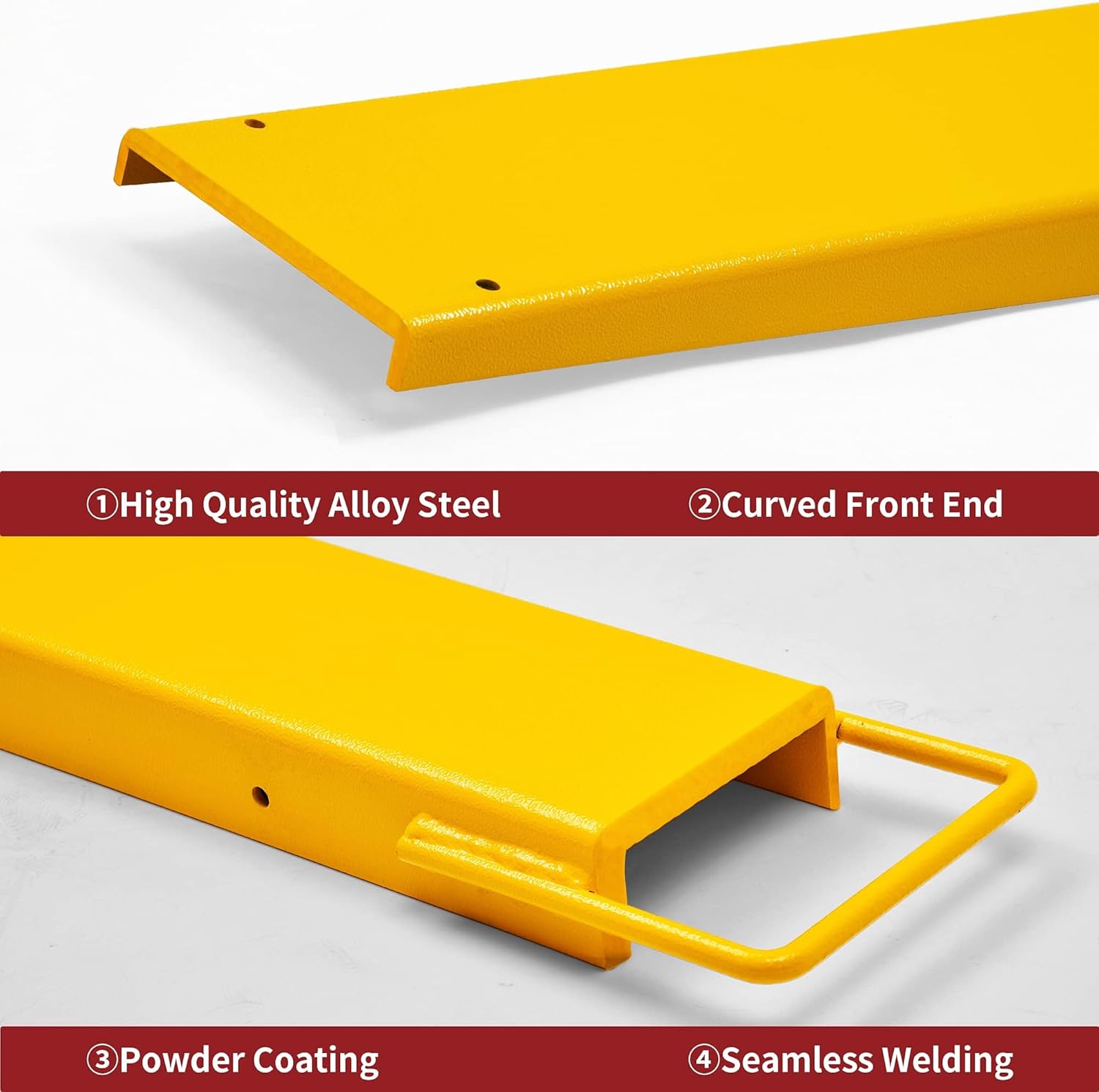 Side view of Pair 96" Length 4.5" Wide Forklift Extension Pallet Forks High Tensile Steel