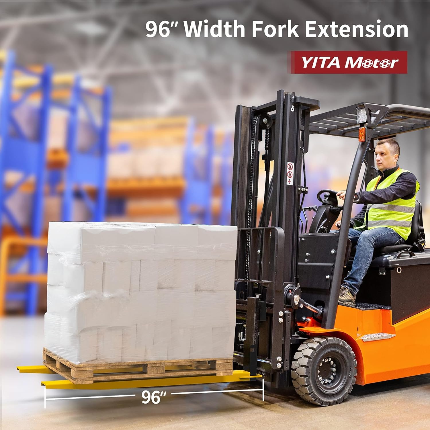 Side view of Pair 96" Length 4.5" Wide Forklift Extension Pallet Forks High Tensile Steel