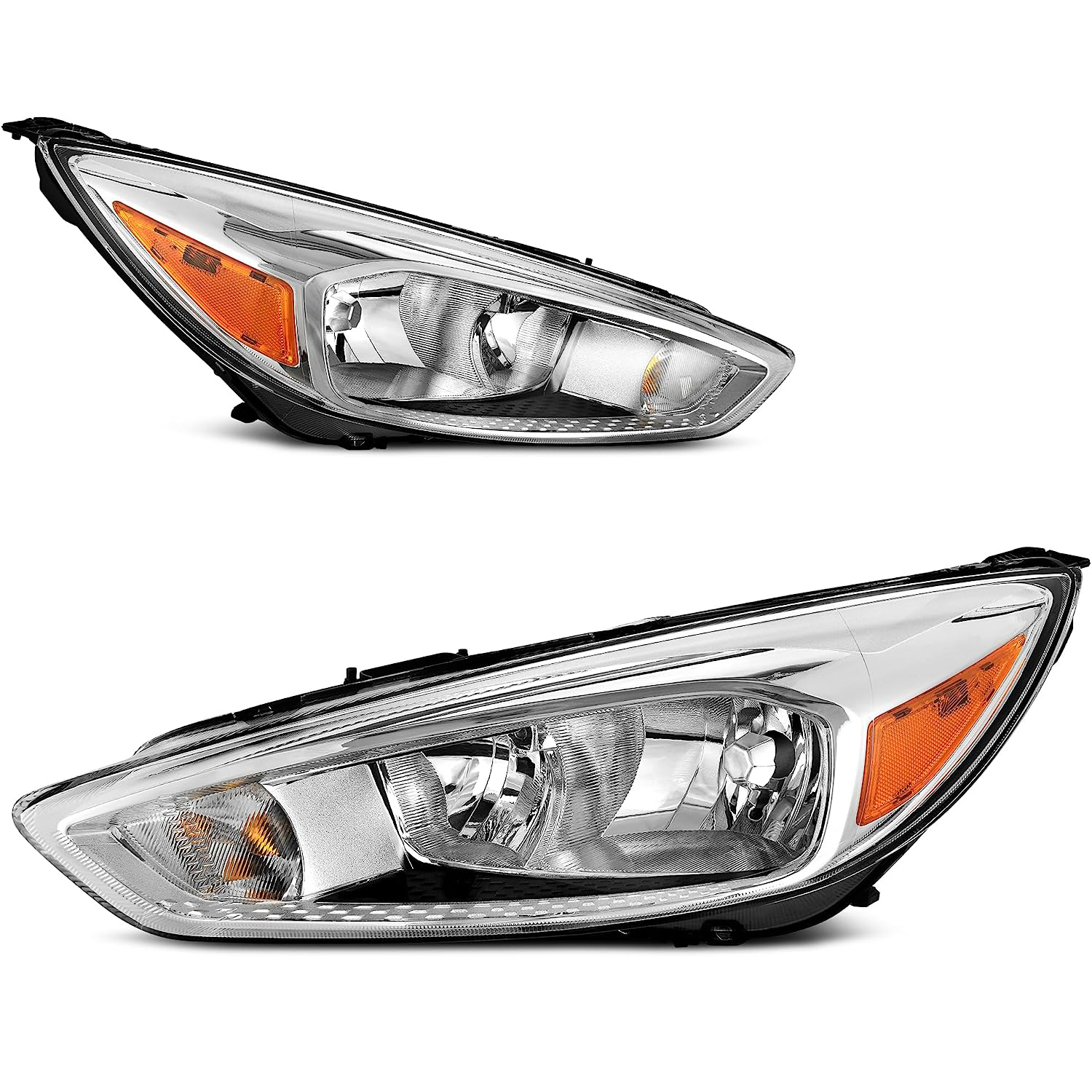 YITAMOTOR® Pair For 2015-2018 Ford Focus Headlights Assembly Lamps Left+Right Chrome Amber