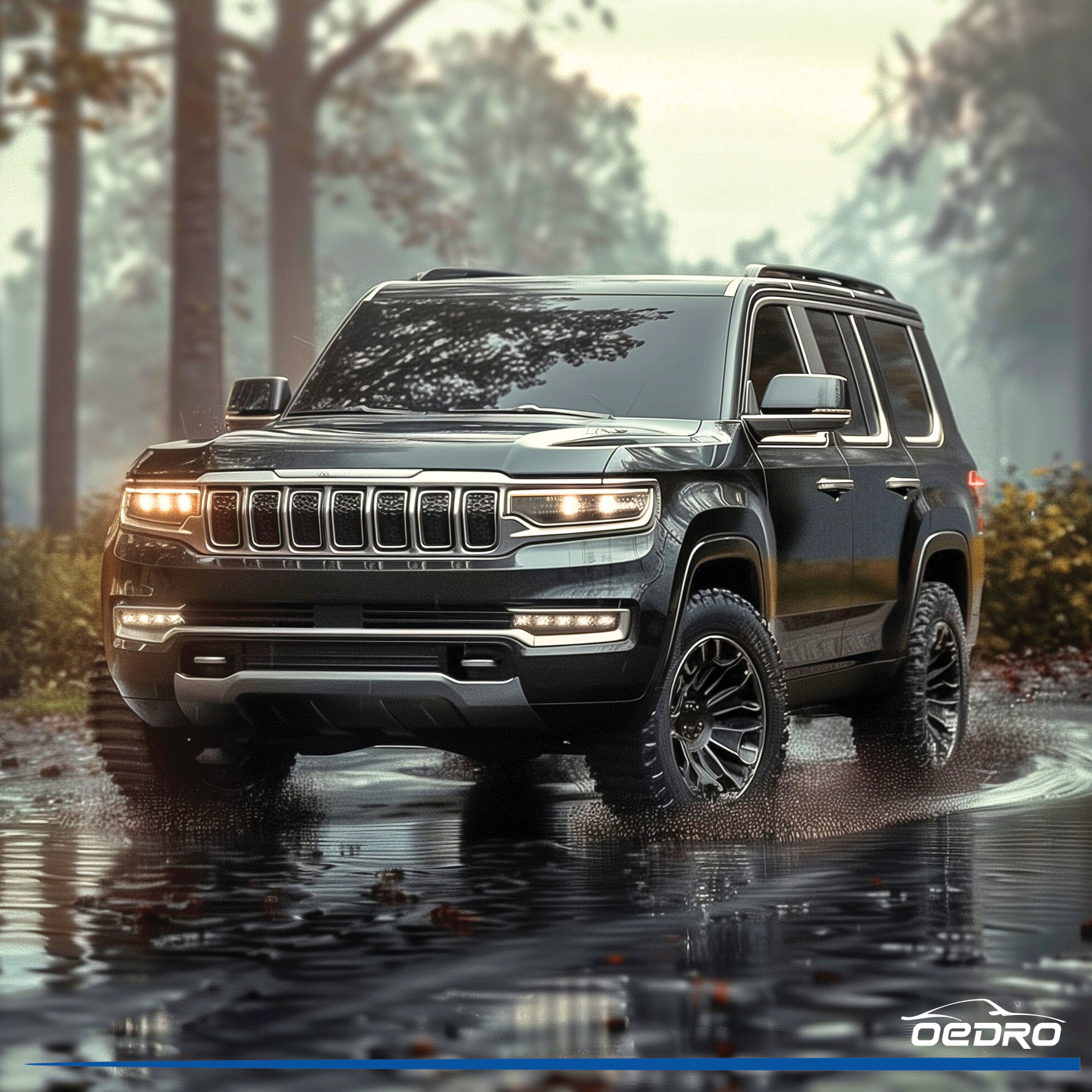 Side view of OEDRO® Floor Mats for 2022-2025 Jeep Wagoneer (8 Passenger Model), Custom Fit Black TPE All Weather Floor Liners