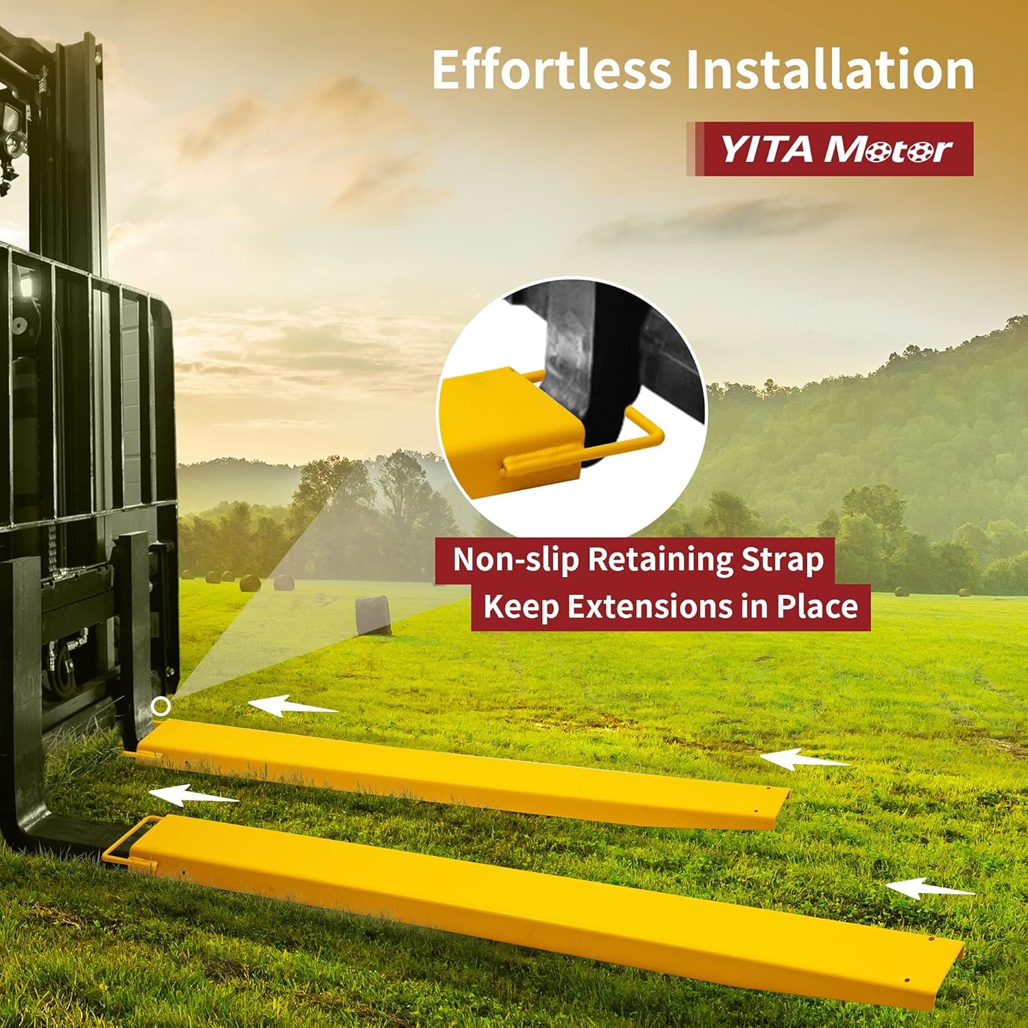 Side view of Pair 96" Length 4.5" Wide Forklift Extension Pallet Forks High Tensile Steel