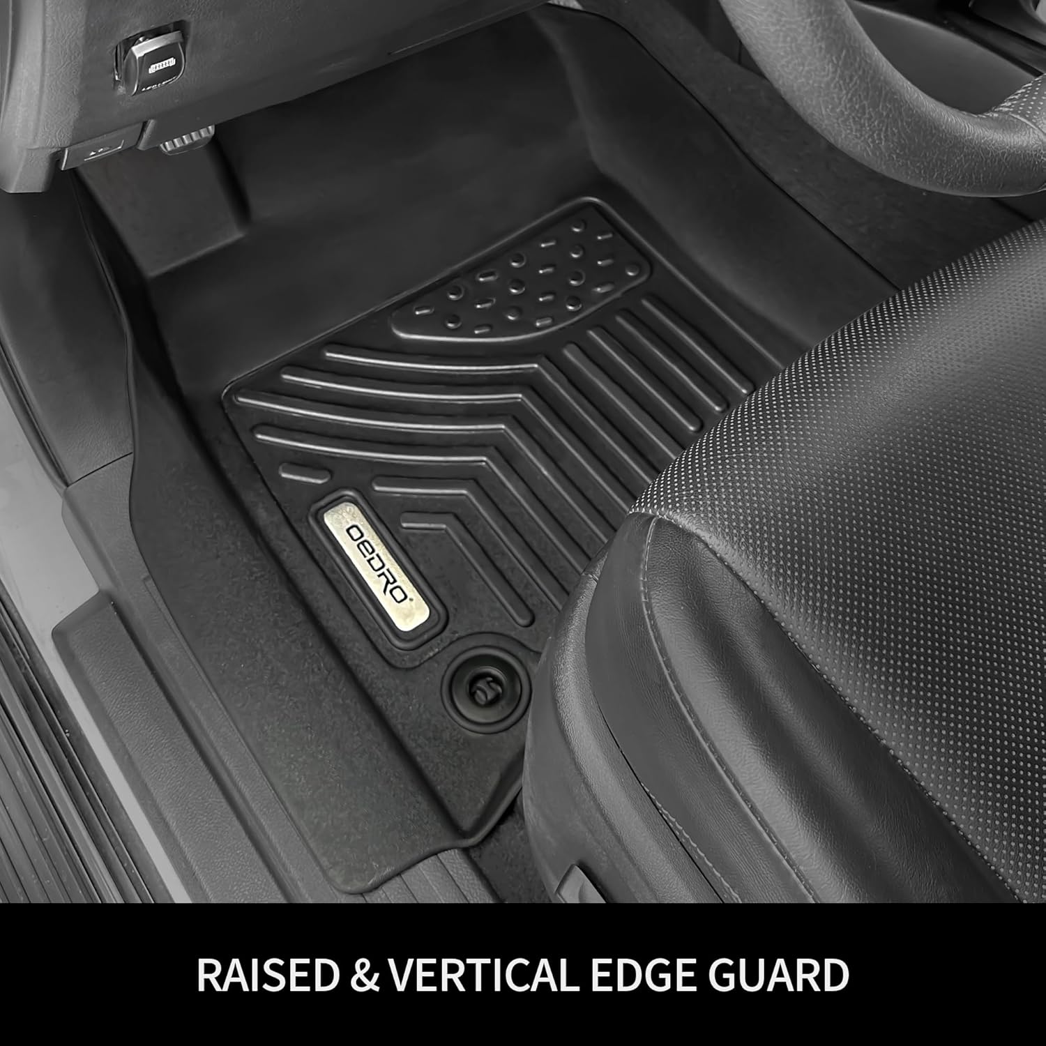 Side view of TPE Floor Mats Compatible with 2025 2026 Dodge Ram 1500 Crew Cab Without Rear Under-Seat Storage, All-Weather Custom Fit Liners, Front & Rear Full Set