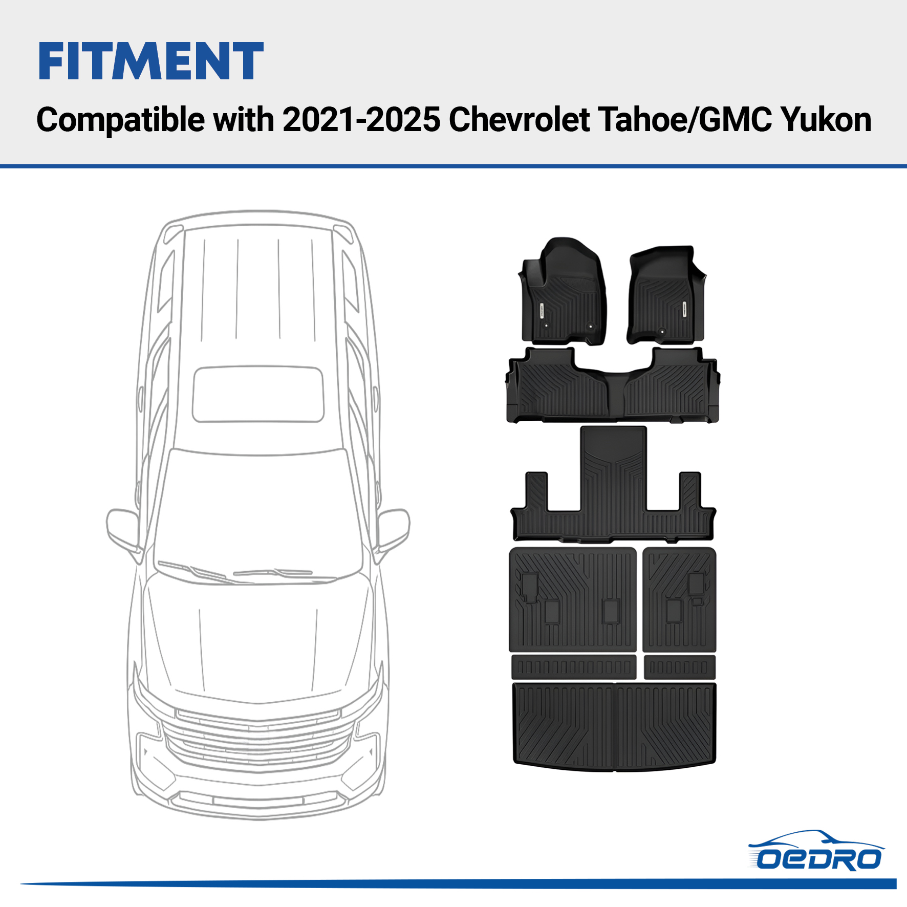 Side view of Floor Mats for Chevrolet Tahoe/GMC Yukon 2021-2025 w/ 7-Seat, Custom Fit TPE All Weather Trunk Mat with Backrest for Chevy Tahoe Full Floor Mats Liner