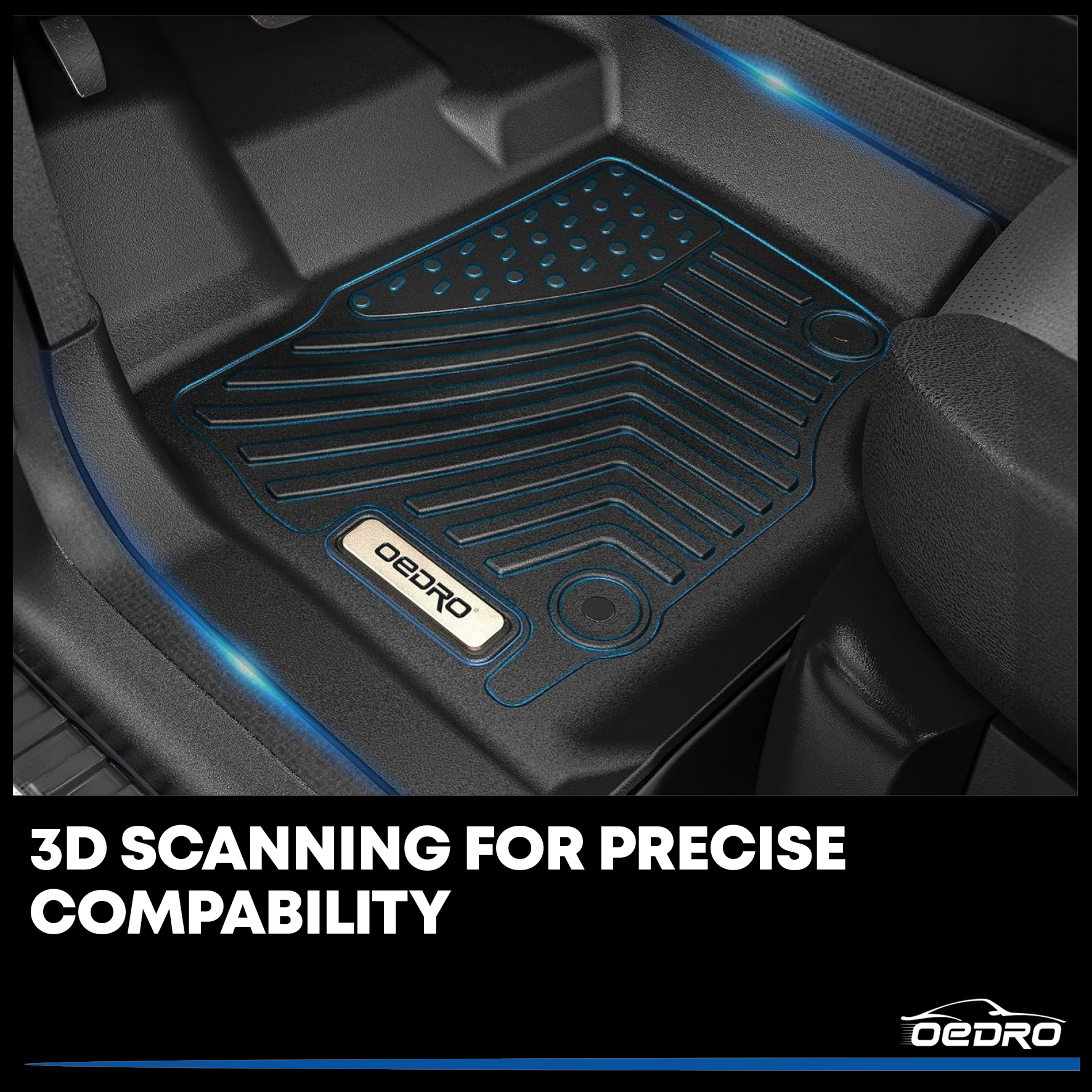 Side view of OEDRO Floor Mats Fit for 2020-2025 Hyundai Palisade Bench Seats Type 8 Seats,TPE All Weather Mat Fit 3 Rows and Cargo Liner Behind 3rd Row Set