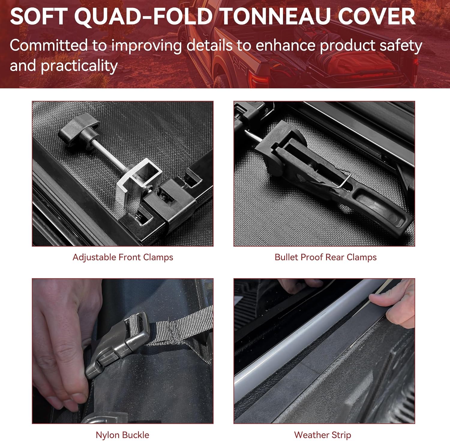 Side view of Soft Quad Fold Tonneau Cover for 2014–2021 Toyota Tundra 6.5ft Bed with Deck Rail | YITAMOTOR